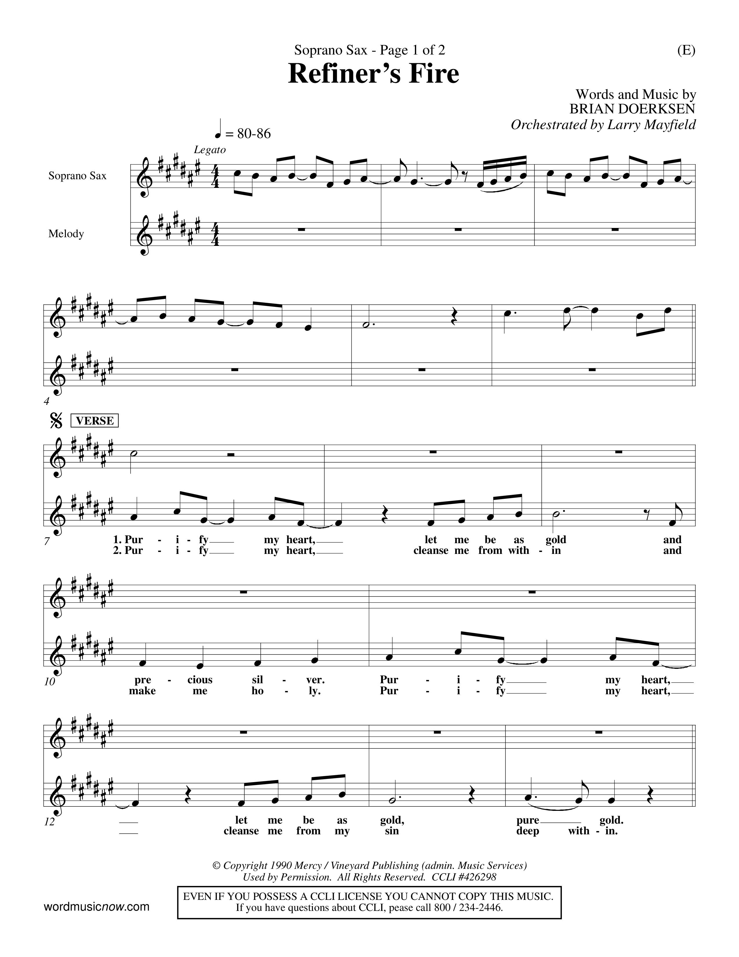 Refiner's Fire (Choral Anthem SATB) Saxophone (Word Music Choral / Orch. Larry Mayfield)