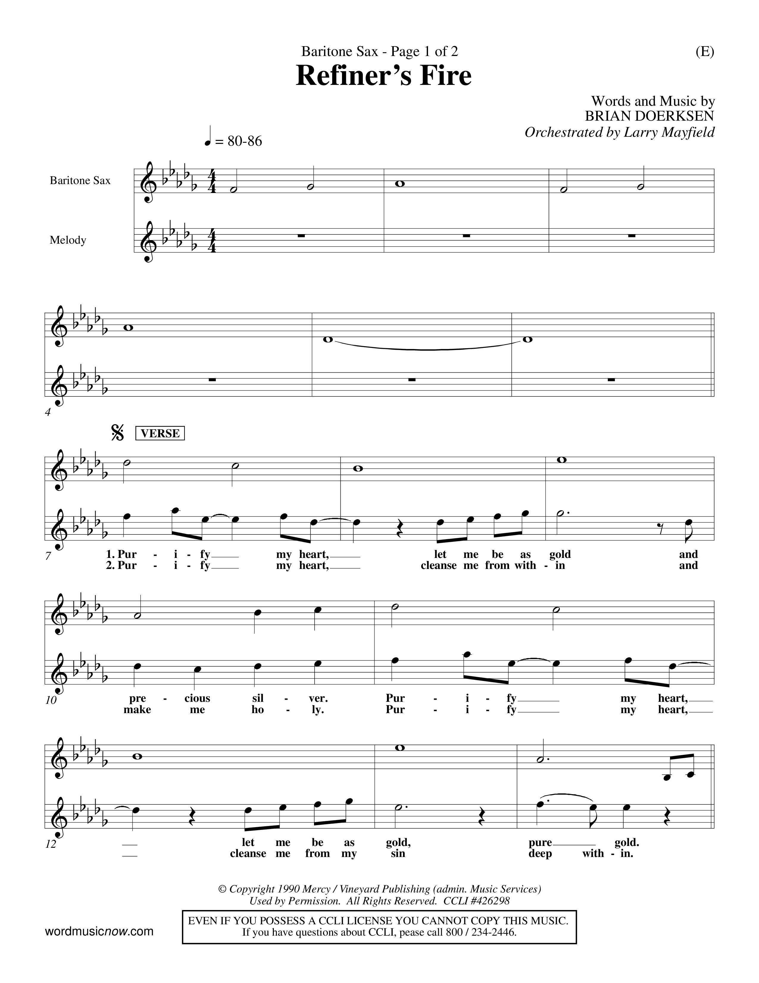 Refiner's Fire (Choral Anthem SATB) Saxophone (Word Music Choral / Orch. Larry Mayfield)