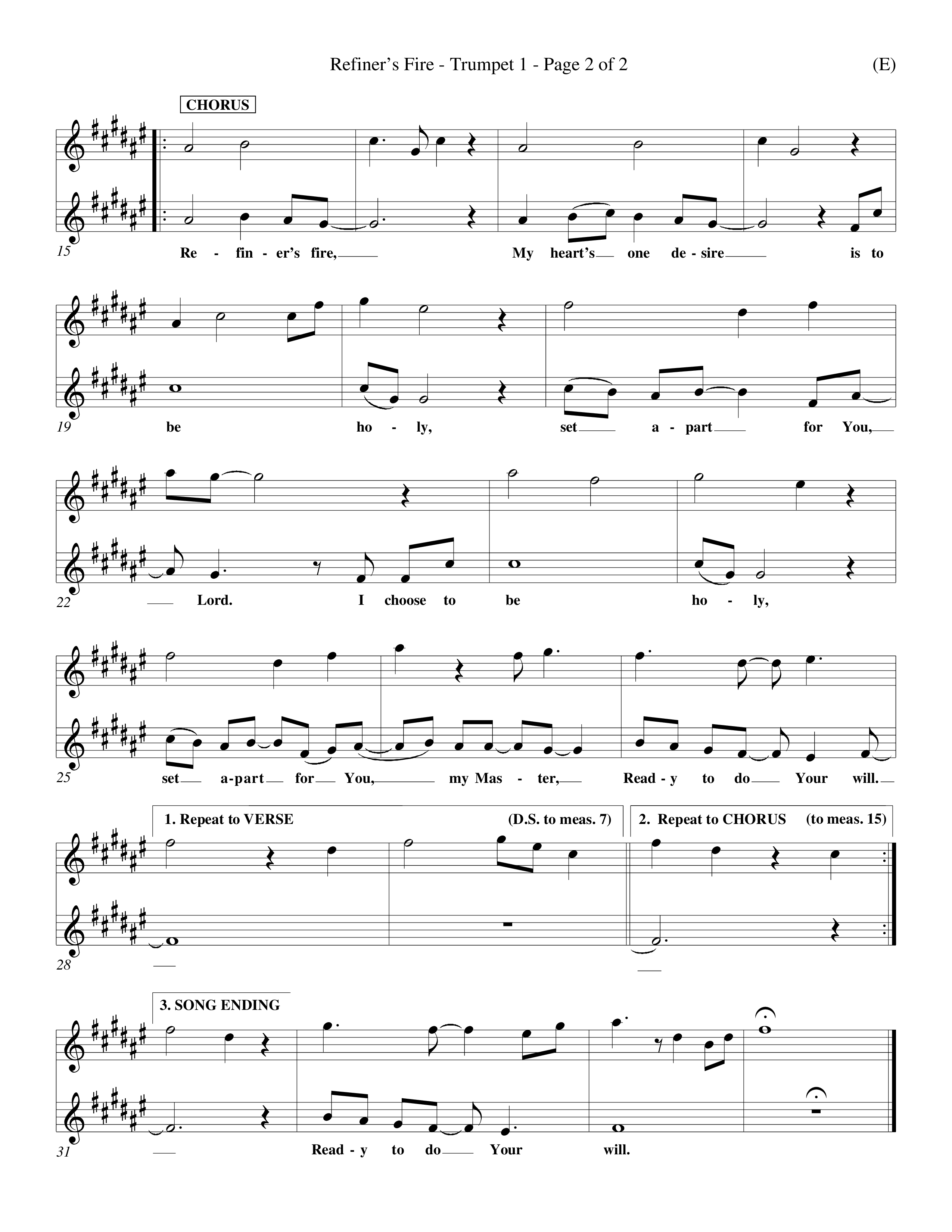 Refiner's Fire (Choral Anthem SATB) Trumpet 1 (Word Music Choral / Orch. Larry Mayfield)