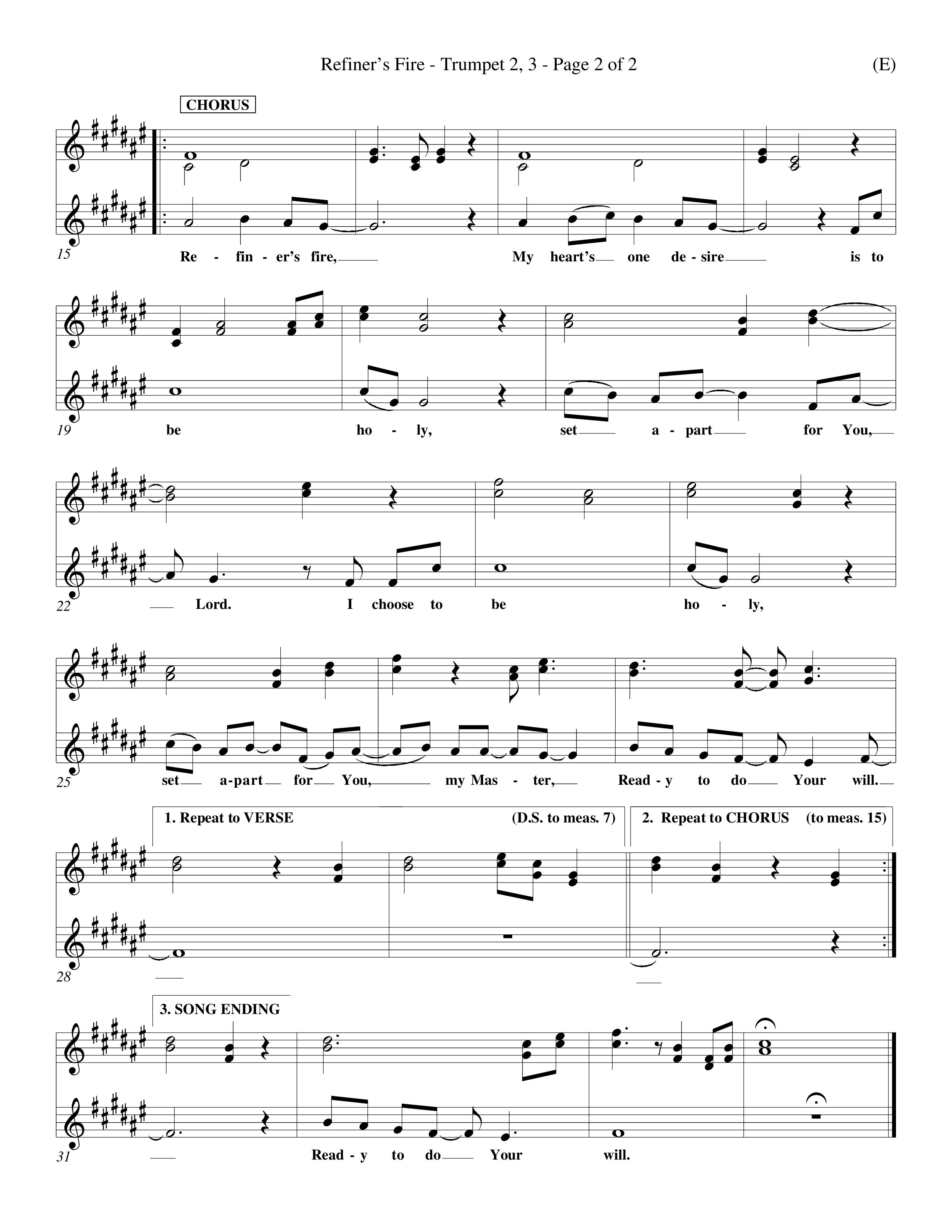 Refiner's Fire (Choral Anthem SATB) Trumpet 2/3 (Word Music Choral / Orch. Larry Mayfield)