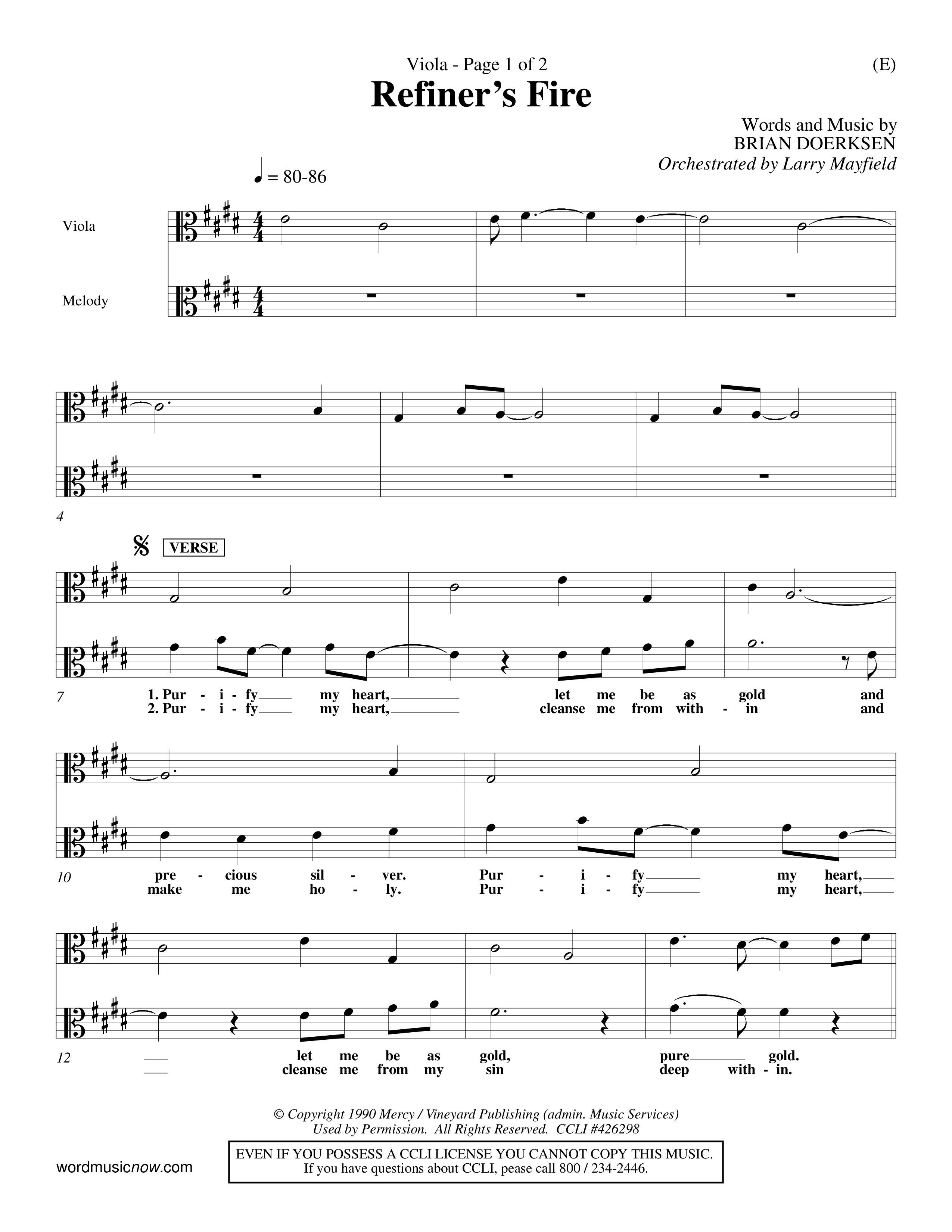 Refiner's Fire (Choral Anthem SATB) Viola (Word Music Choral / Orch. Larry Mayfield)