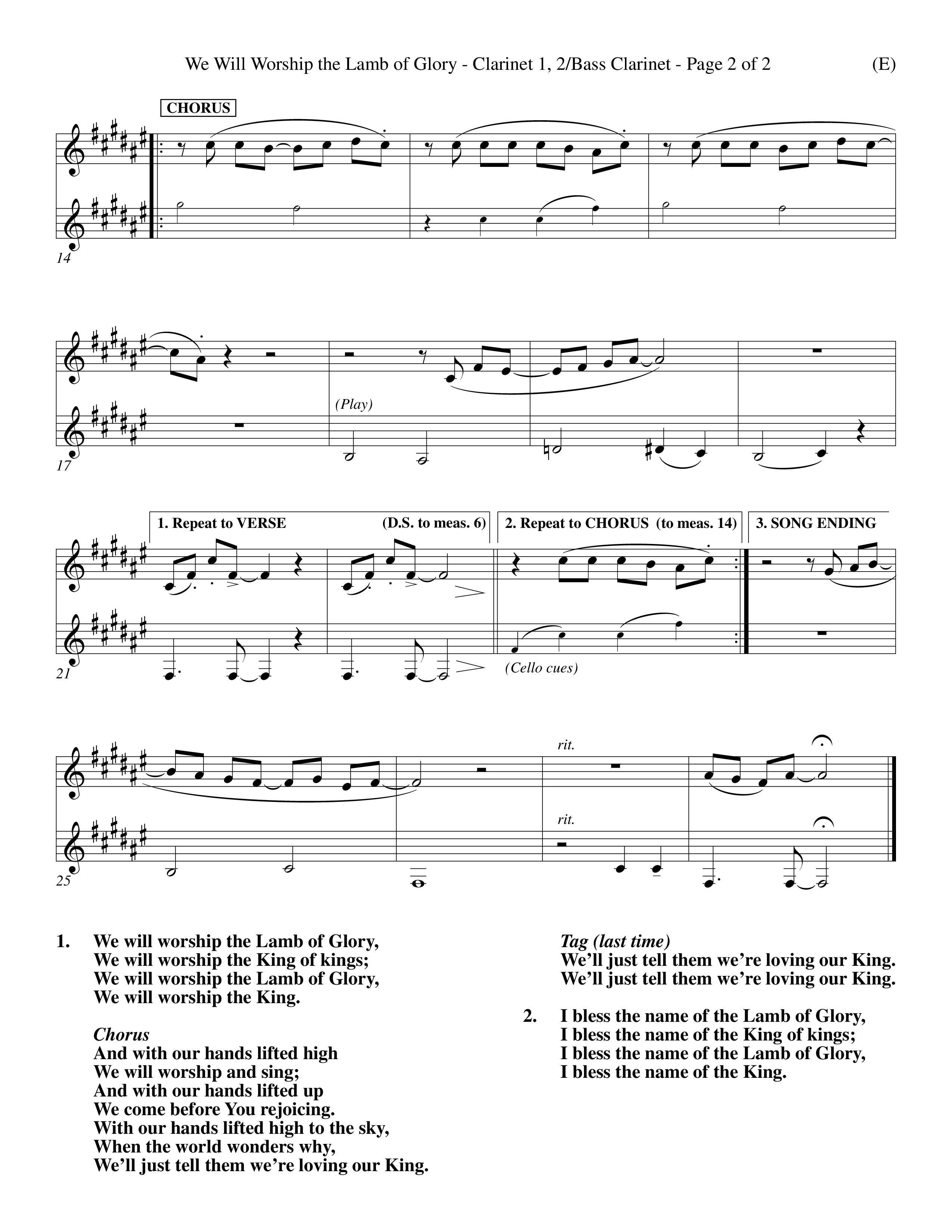 We Will Worship The Lamb of Glory (Choral Anthem SATB) Clarinet 1/2, Bass Clarinet (Word Music Choral / Orch. J. Daniel Smith)