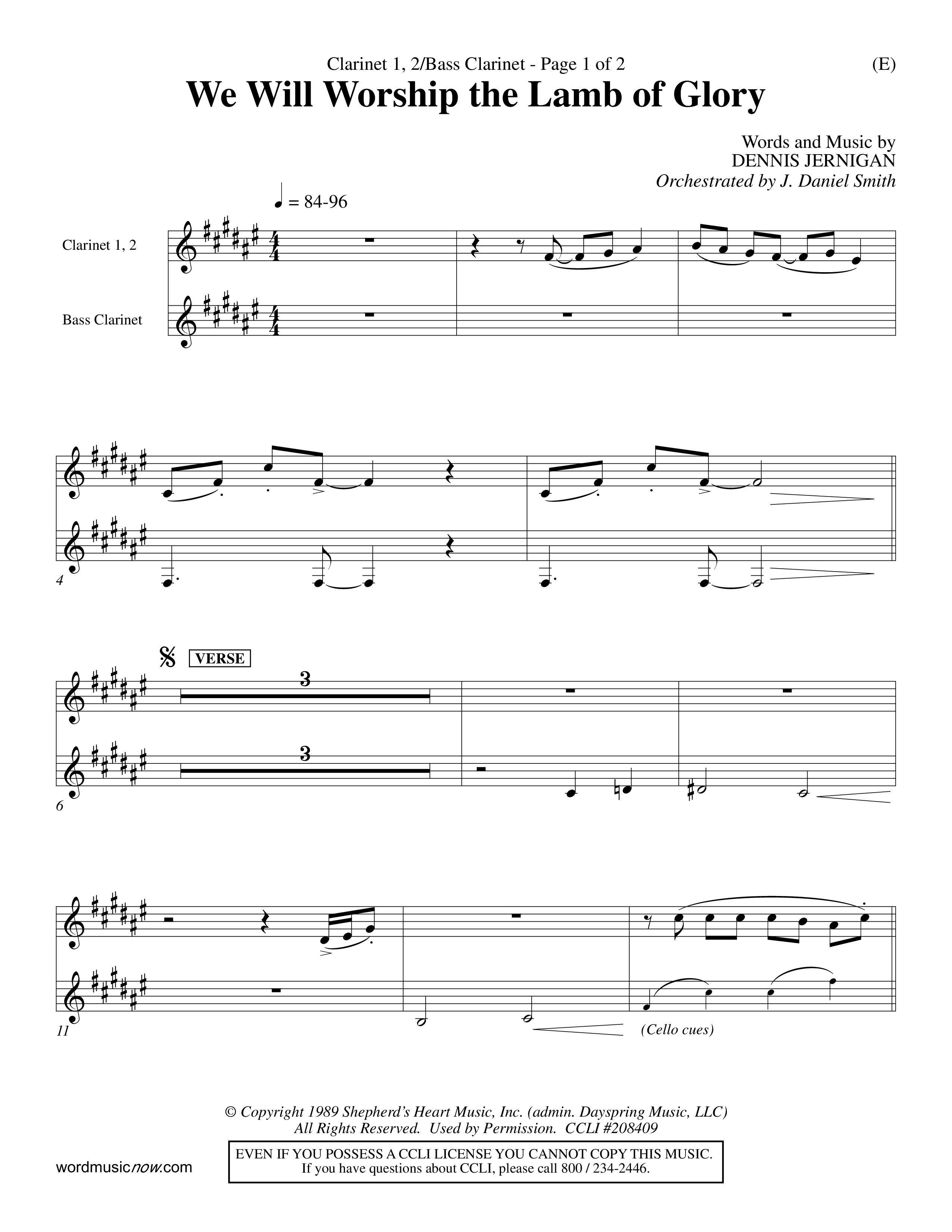 We Will Worship The Lamb of Glory (Choral Anthem SATB) Clarinet 1/2, Bass Clarinet (Word Music Choral / Orch. J. Daniel Smith)
