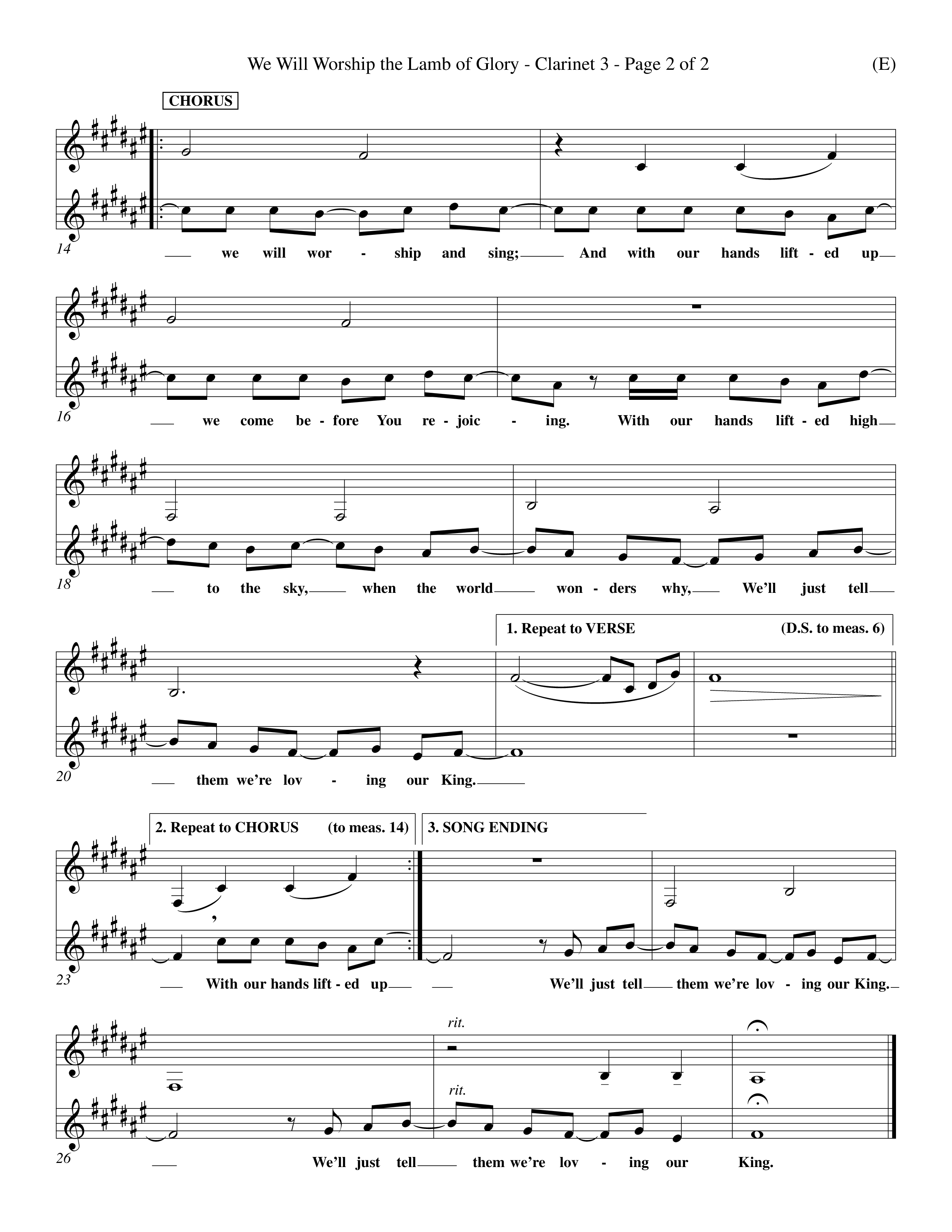 We Will Worship The Lamb of Glory (Choral Anthem SATB) Clarinet 3 (Word Music Choral / Orch. J. Daniel Smith)