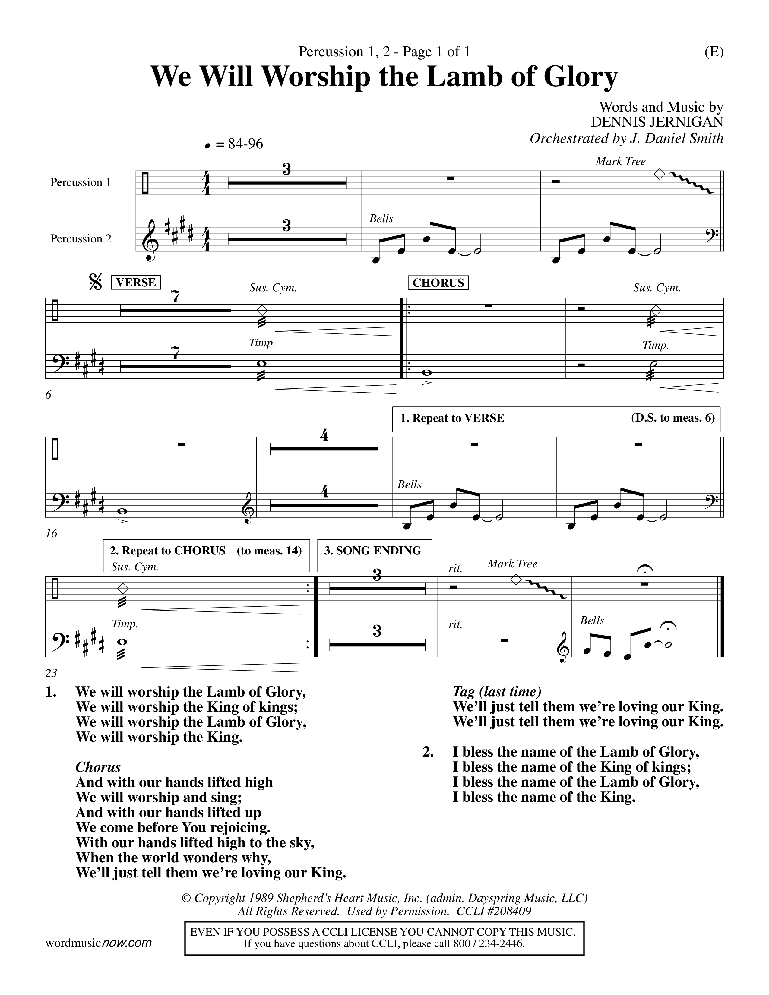 We Will Worship The Lamb of Glory (Choral Anthem SATB) Percussion 1/2 (Word Music Choral / Orch. J. Daniel Smith)