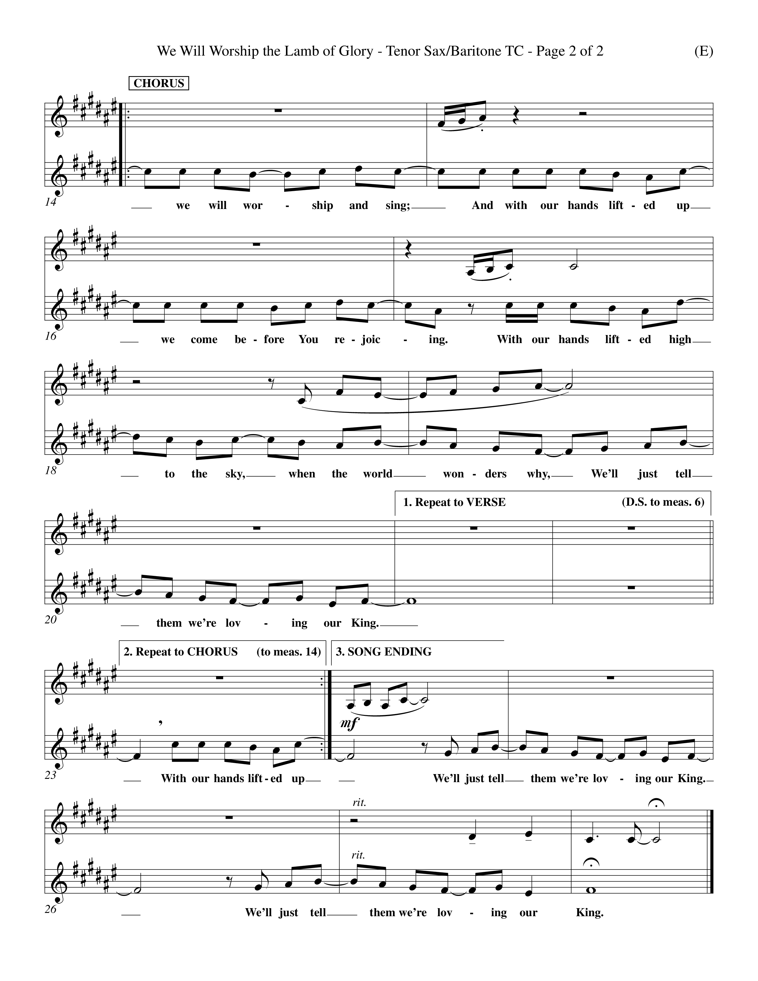 We Will Worship The Lamb of Glory (Choral Anthem SATB) Tenor Sax/Baritone T.C. (Word Music Choral / Orch. J. Daniel Smith)