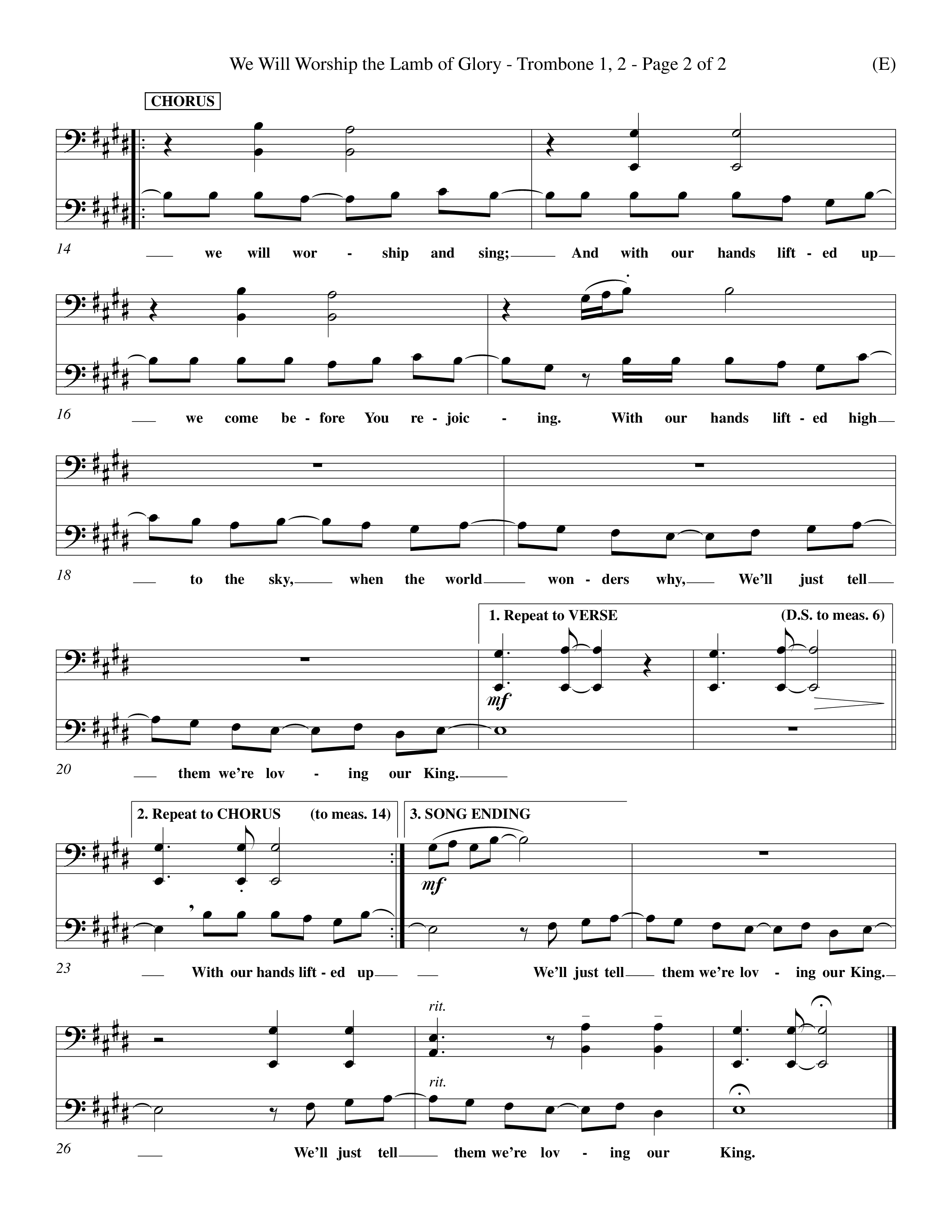 We Will Worship The Lamb of Glory (Choral Anthem SATB) Trombone 1/2 (Word Music Choral / Orch. J. Daniel Smith)