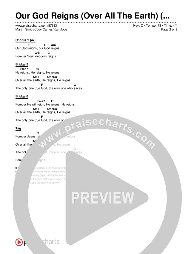 Our God Reigns (Over All The Earth) (Live) Chords & Lyrics (Martin Smith / Cody Carnes / Kari Jobe)