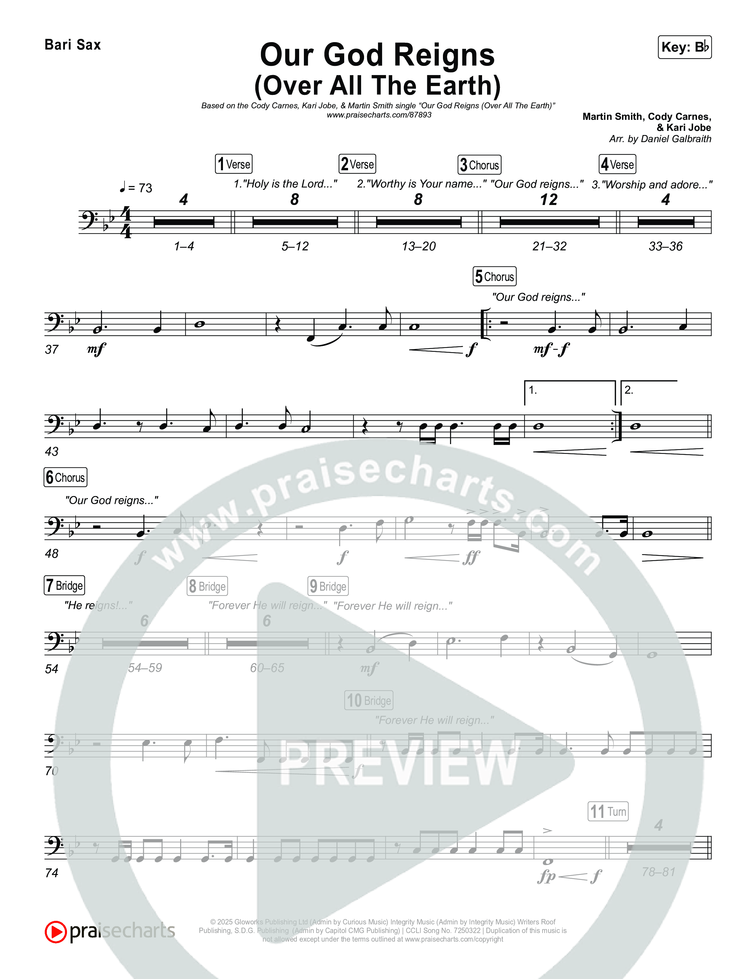 Our God Reigns (Over All The Earth) (Live) Bari Sax Sheet Music PDF ...