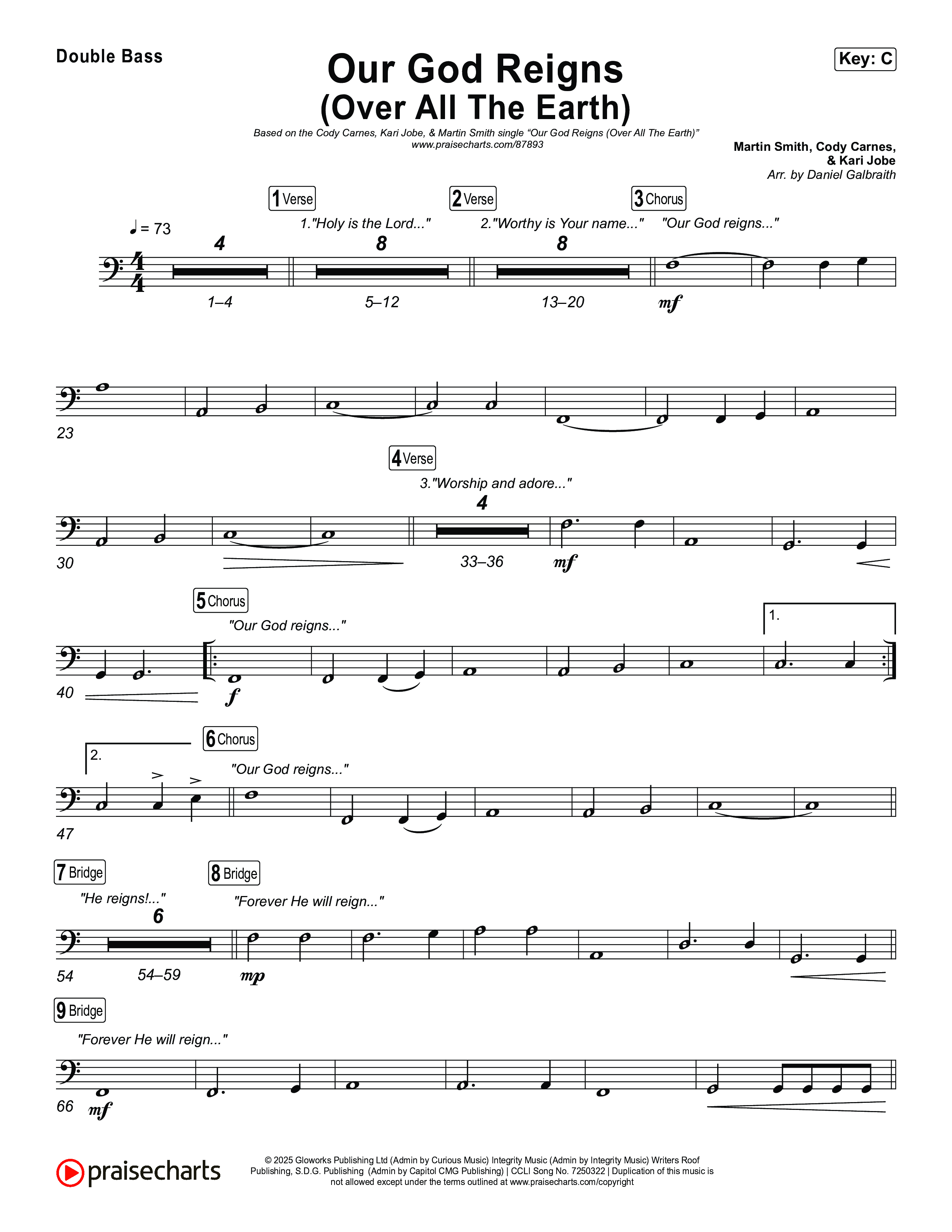 Our God Reigns (Over All The Earth) (Live) String Bass (Martin Smith / Cody Carnes / Kari Jobe)