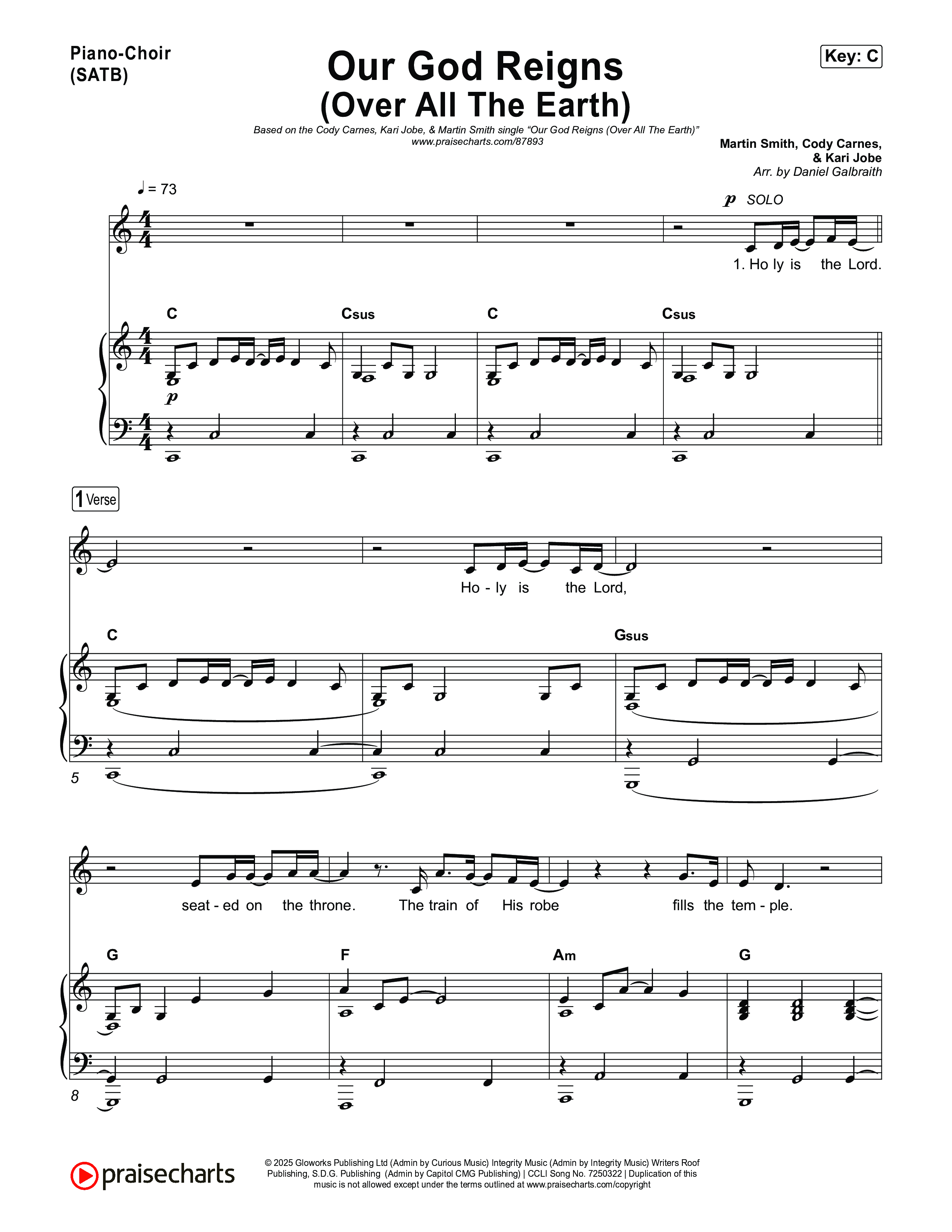 Our God Reigns (Over All The Earth) (Live) Piano/Vocal Pack (Martin Smith / Cody Carnes / Kari Jobe)