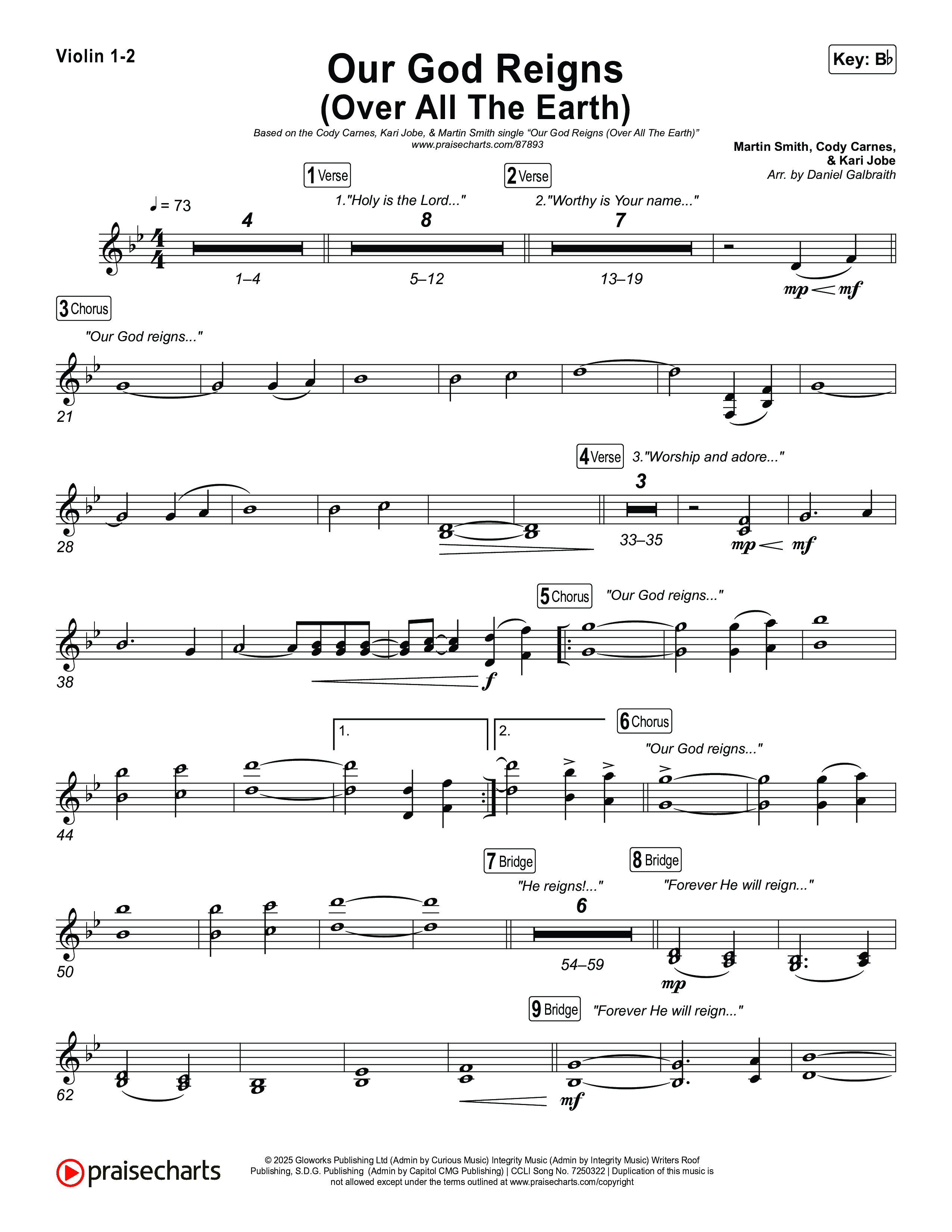 Our God Reigns (Over All The Earth) (Live) Violin Sheet Music PDF ...