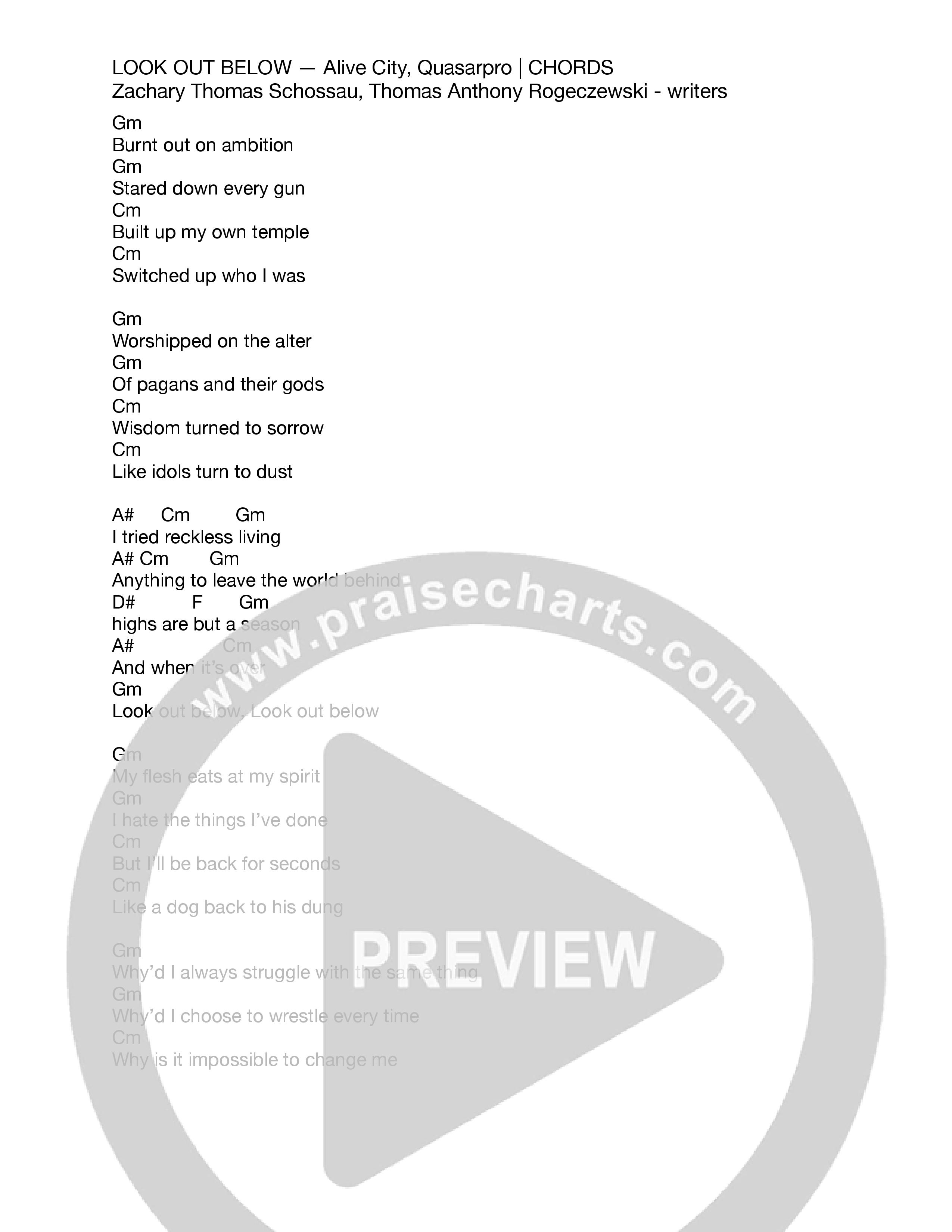 Look Out Below Chord Chart (Alive City / Quasarpro)