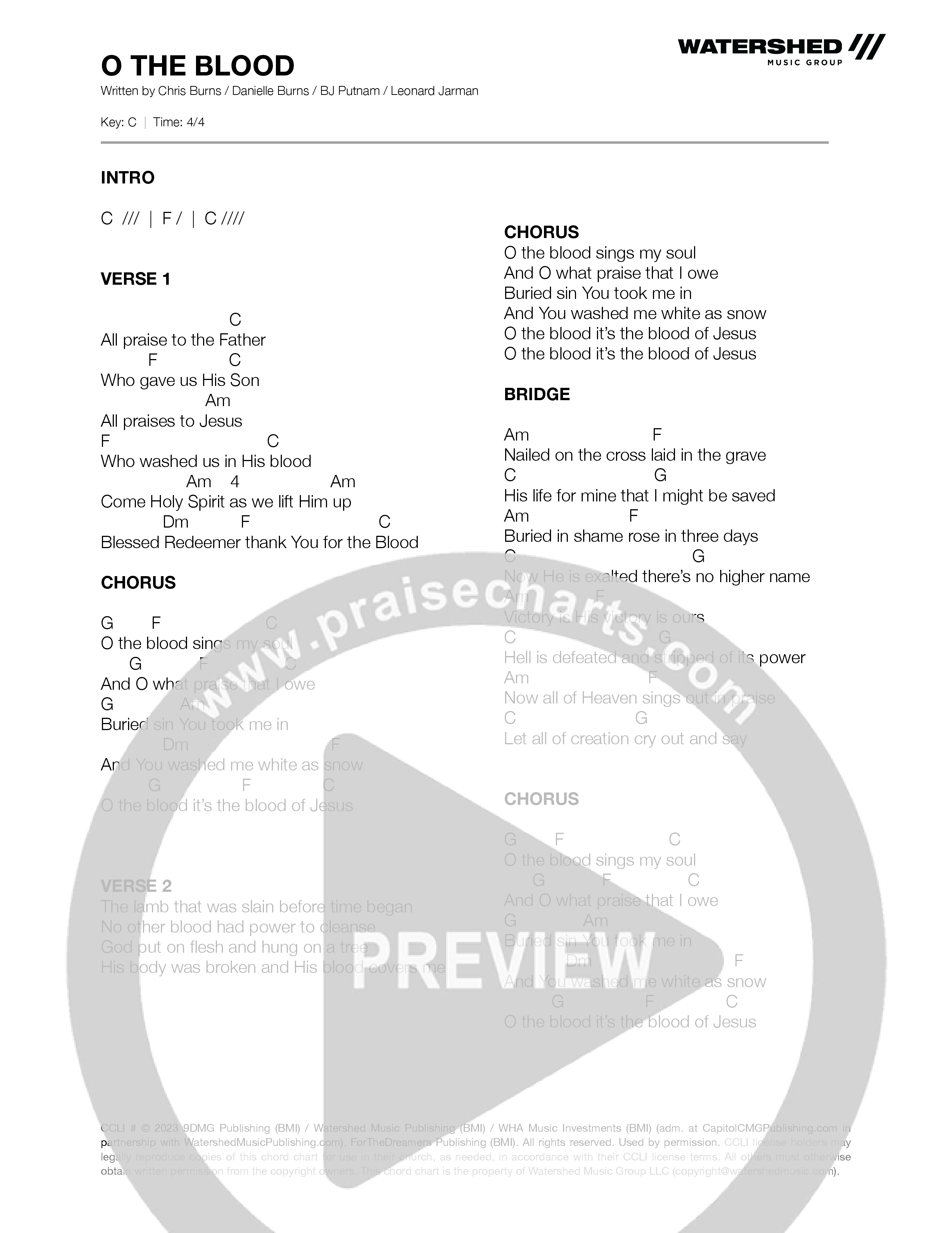 O The Blood Chord Chart (Chris Burns / Danielle Burns)