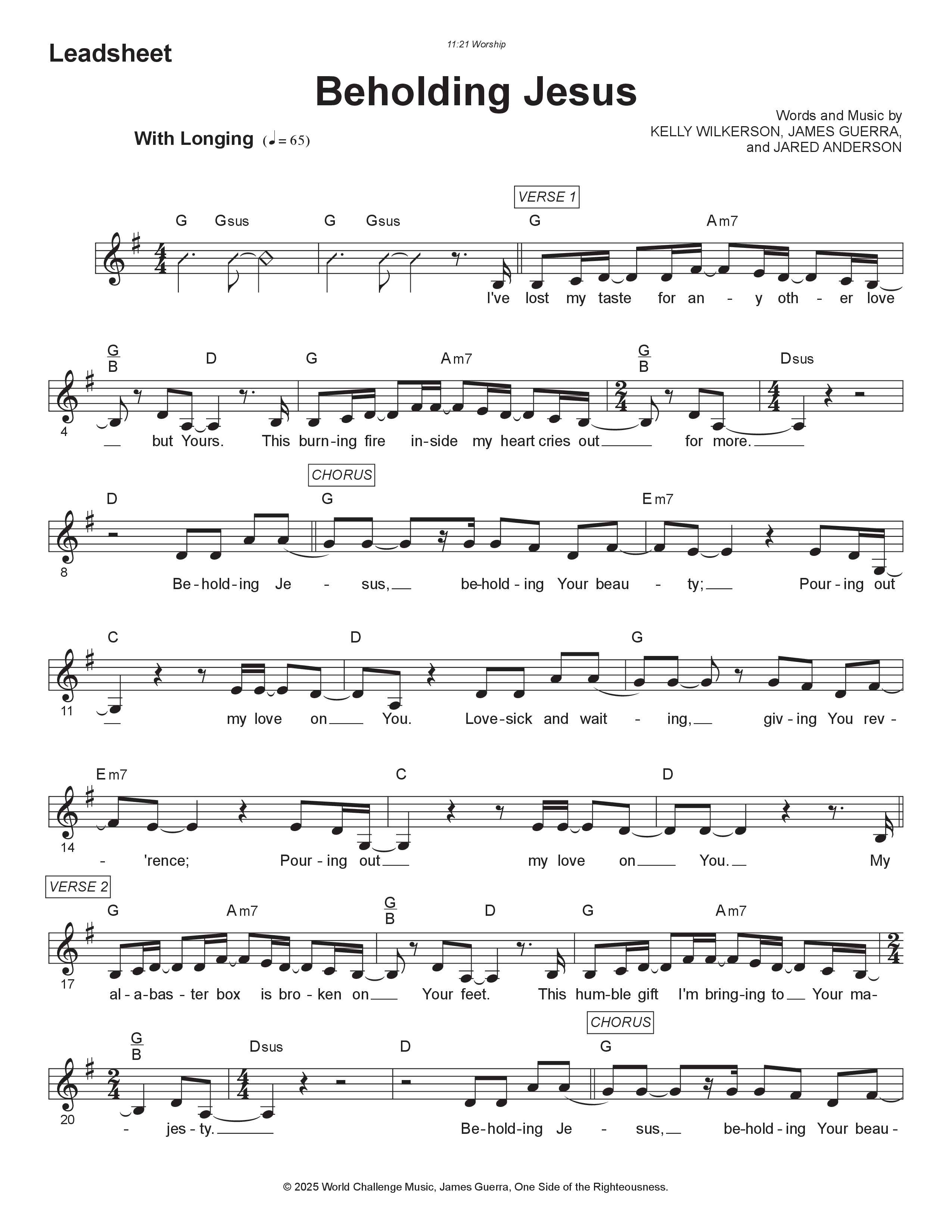 Beholding Jesus Lead Sheet Melody (11:21 Worship)