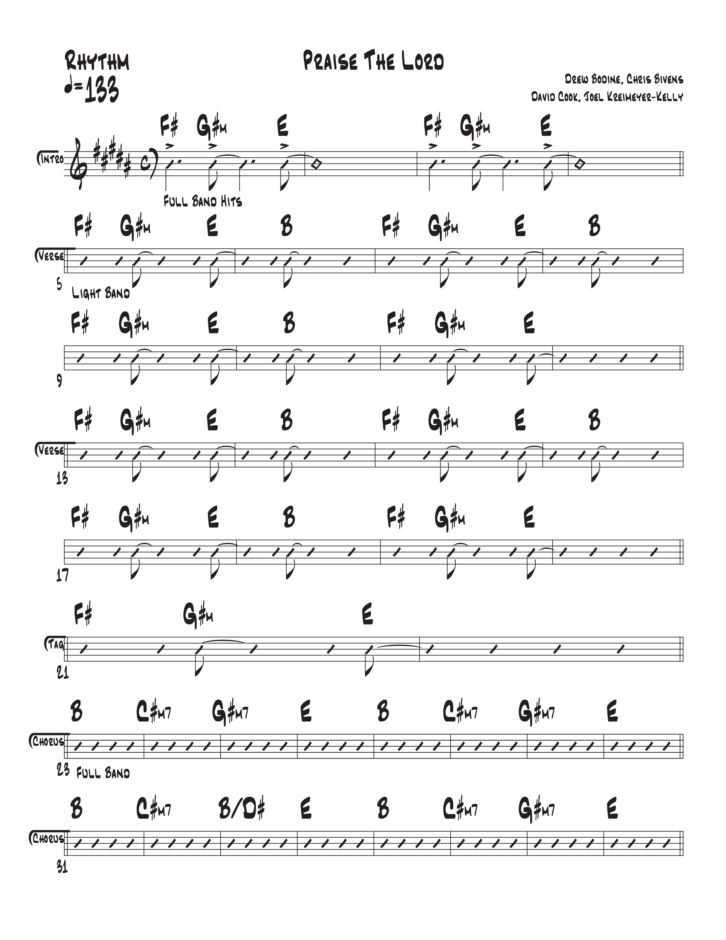 Praise The Lord (Live) Rhythm Chart (Central Live)