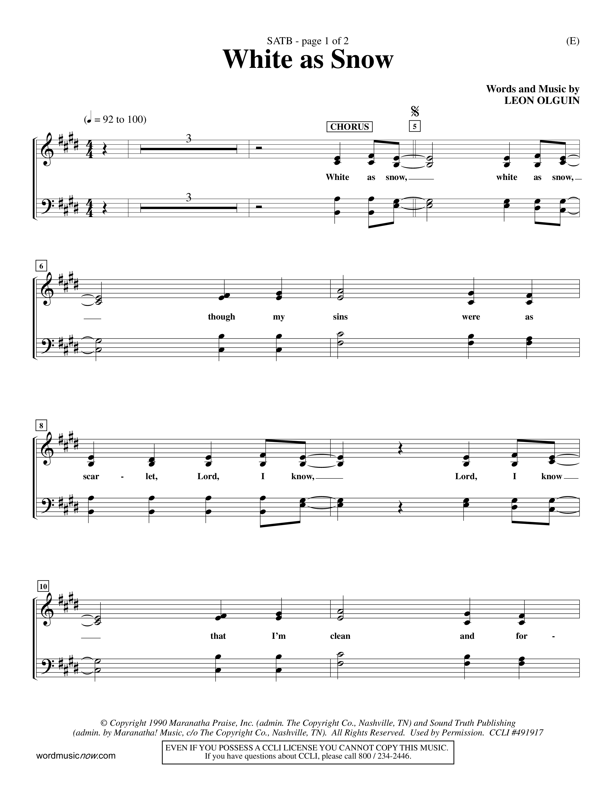 White As Snow (Choral Anthem SATB) Choir Sheet (SATB) (Word Music Choral / Orch. Keith Wilbanks)