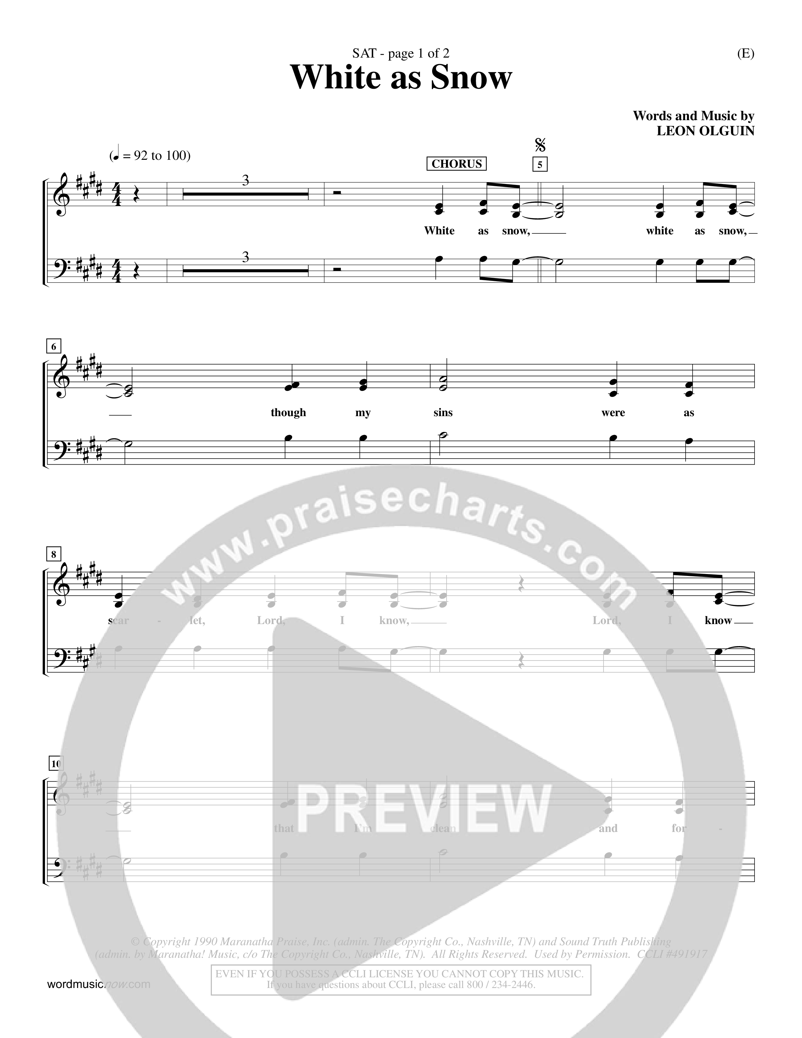White As Snow (Choral Anthem SATB) Choir Sheet (SATB) (Word Music Choral / Orch. Keith Wilbanks)