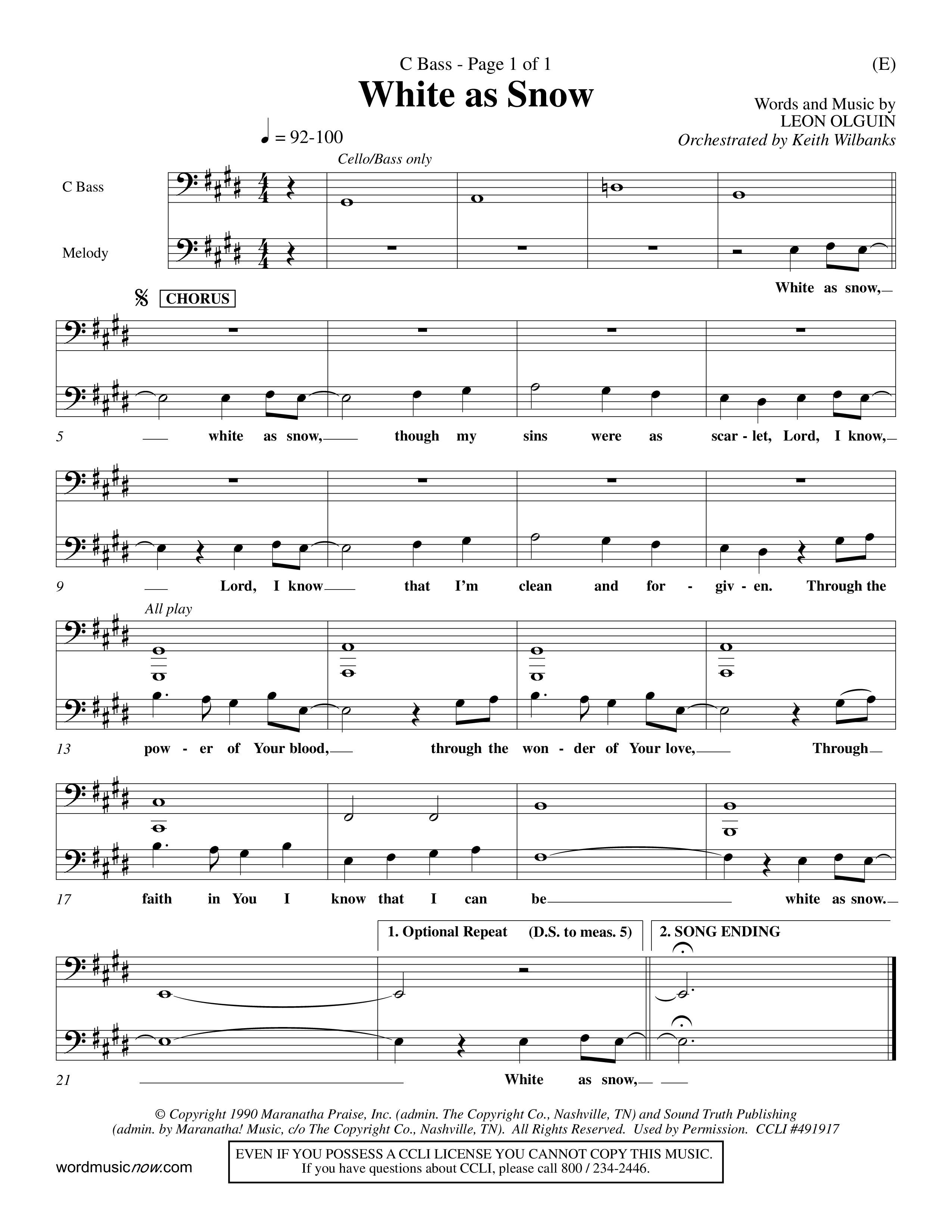 White As Snow (Choral Anthem SATB) Contrabass (Word Music Choral / Orch. Keith Wilbanks)