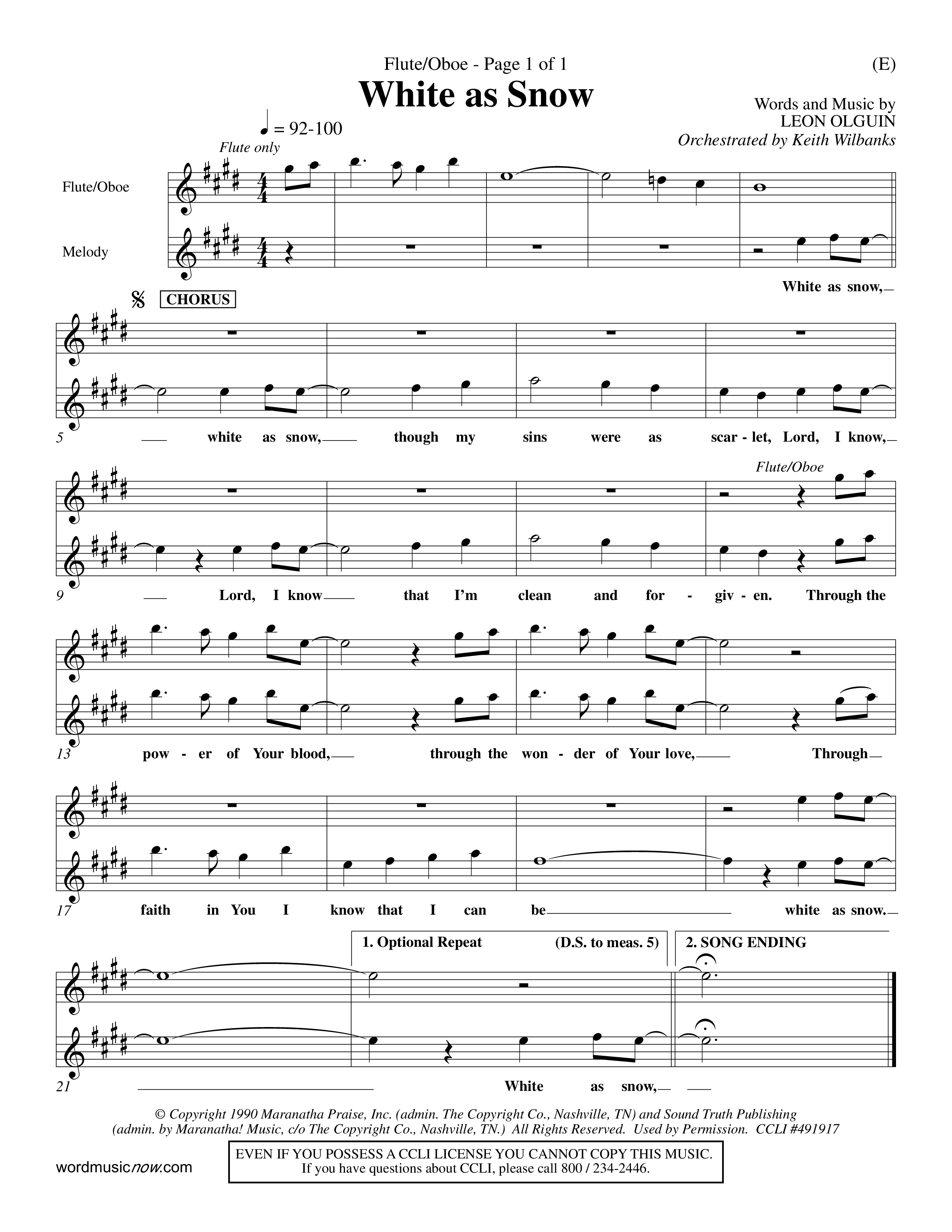 White As Snow (Choral Anthem SATB) Flute/Oboe (Word Music Choral / Orch. Keith Wilbanks)