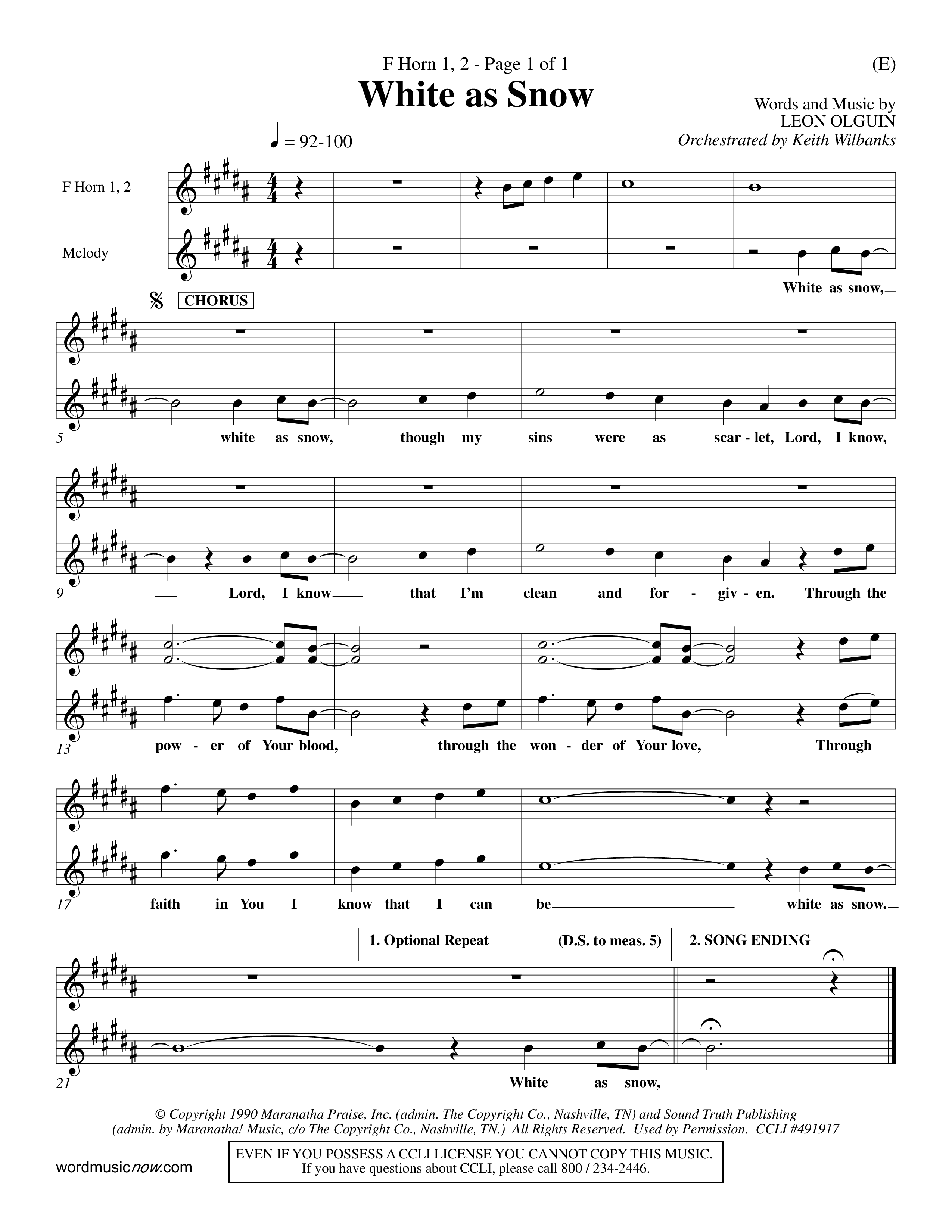 White As Snow (Choral Anthem SATB) French Horn (Word Music Choral / Orch. Keith Wilbanks)