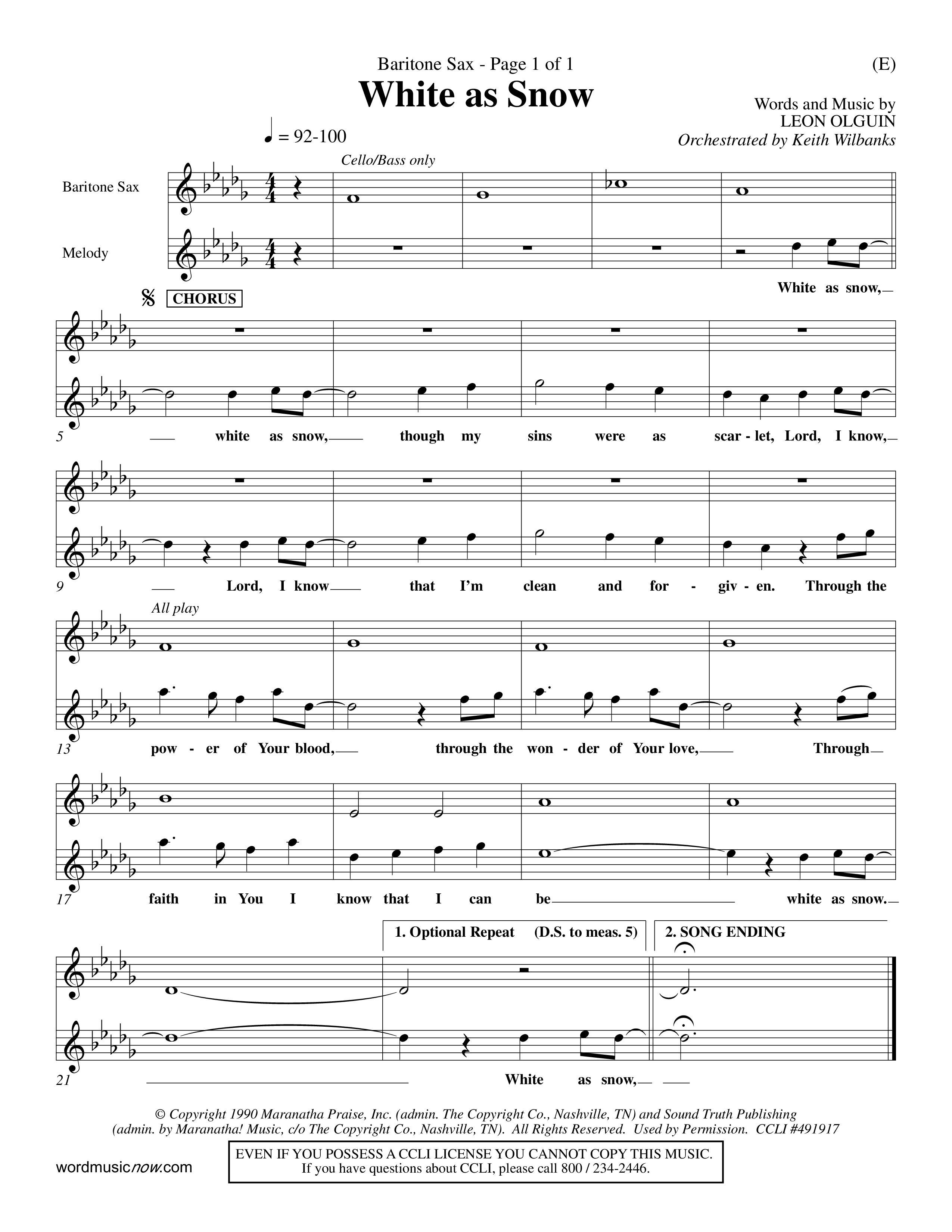 White As Snow (Choral Anthem SATB) Saxophone (Word Music Choral / Orch. Keith Wilbanks)