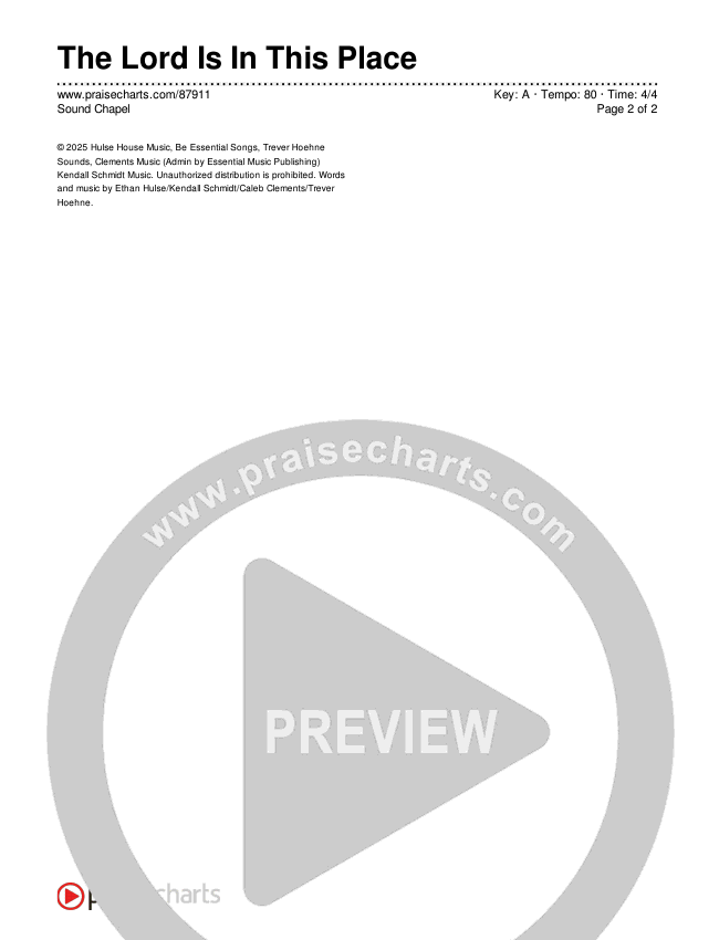 The Lord Is In This Place Chords & Lyrics (Sound Chapel)