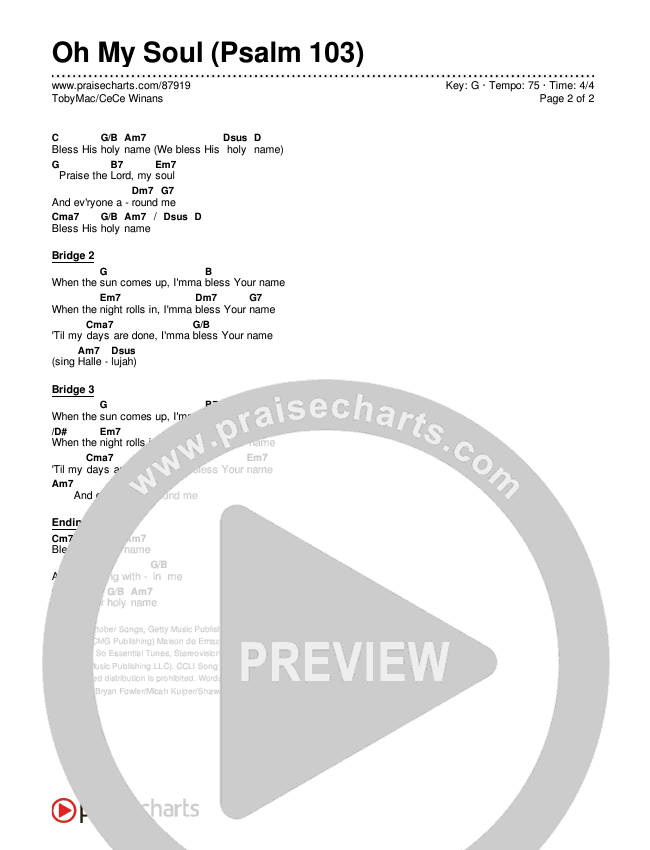 Oh My Soul (Psalm 103) Chords & Lyrics (TobyMac / CeCe Winans)