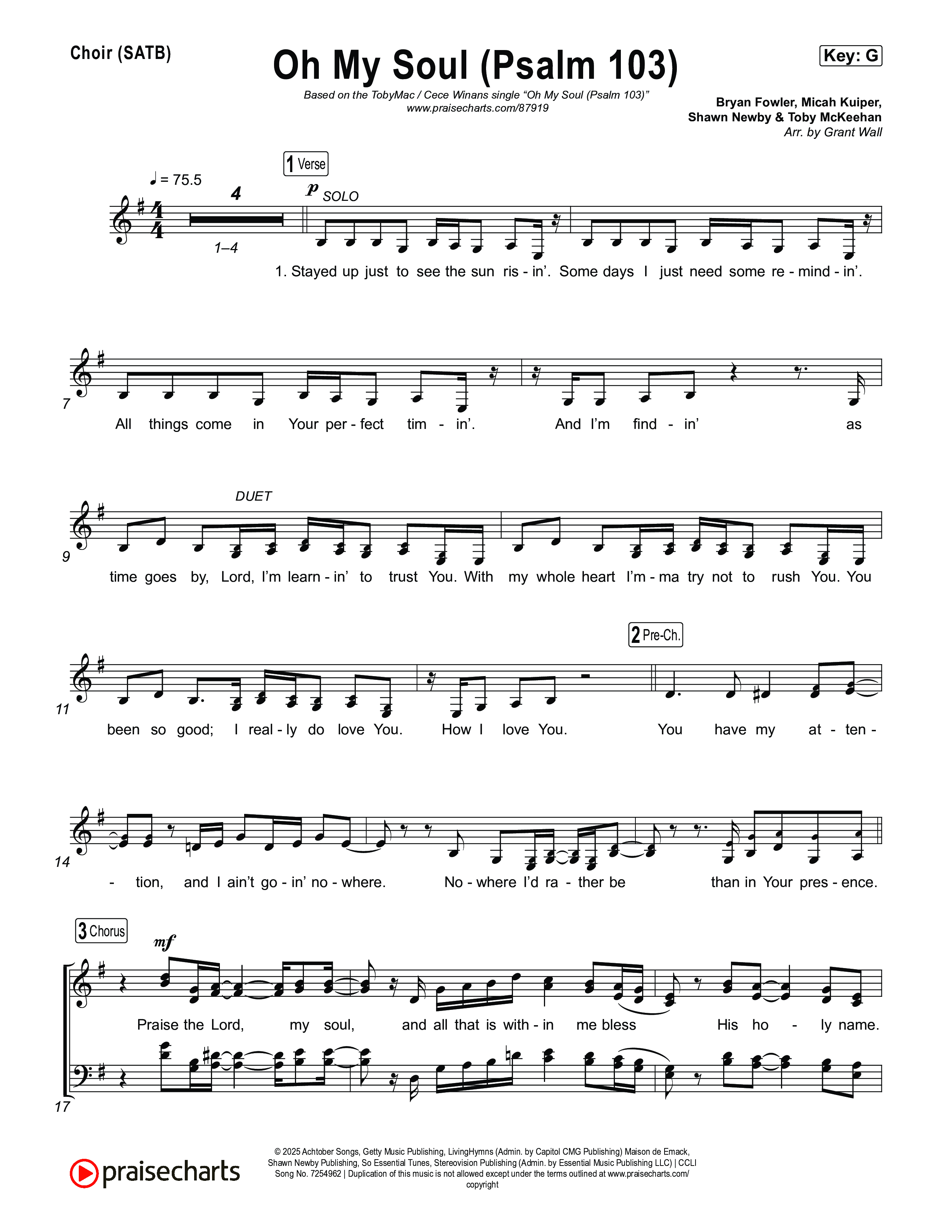 Oh My Soul (Psalm 103) Choir Sheet (SATB) (TobyMac / CeCe Winans)