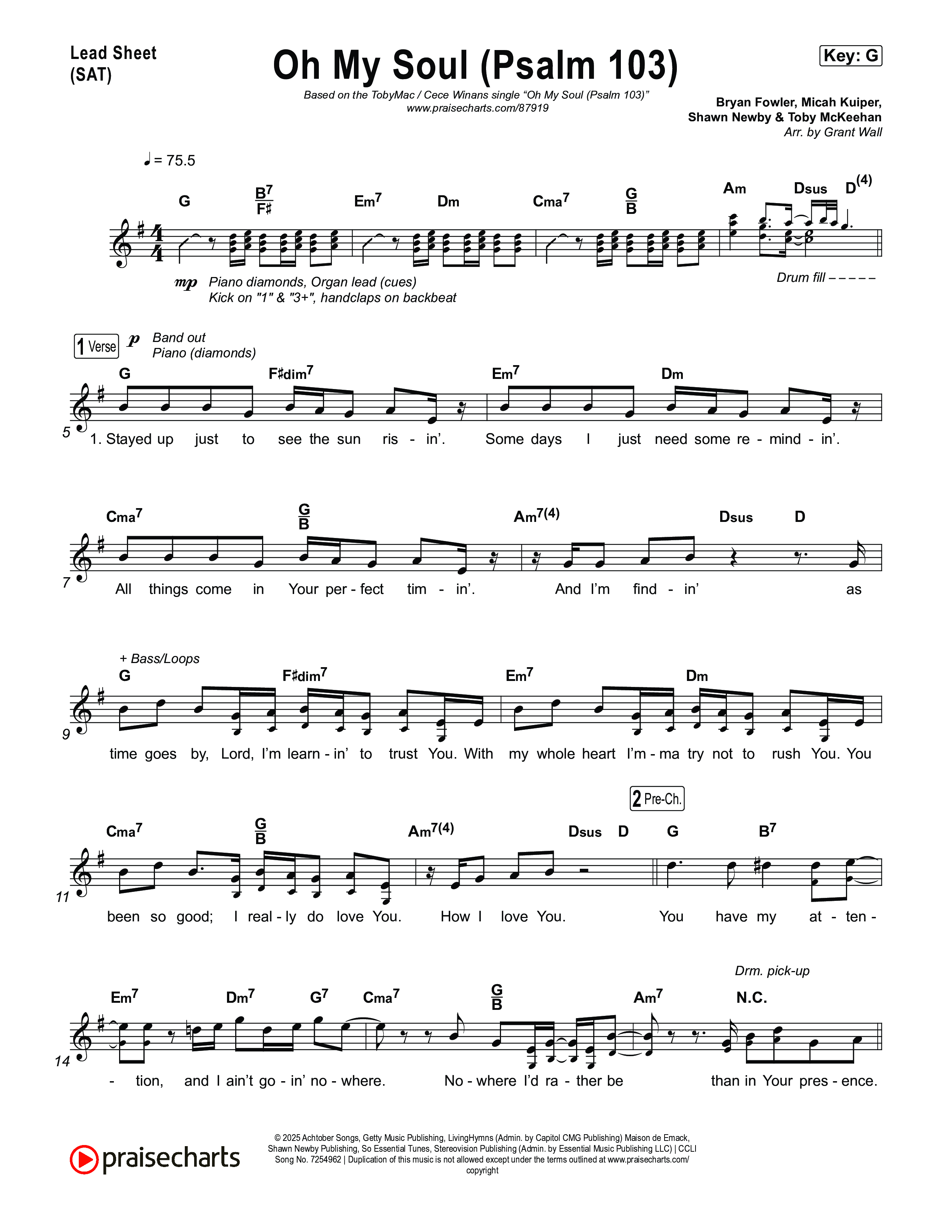 Oh My Soul (Psalm 103) Lead Sheet (SAT) (TobyMac / CeCe Winans)