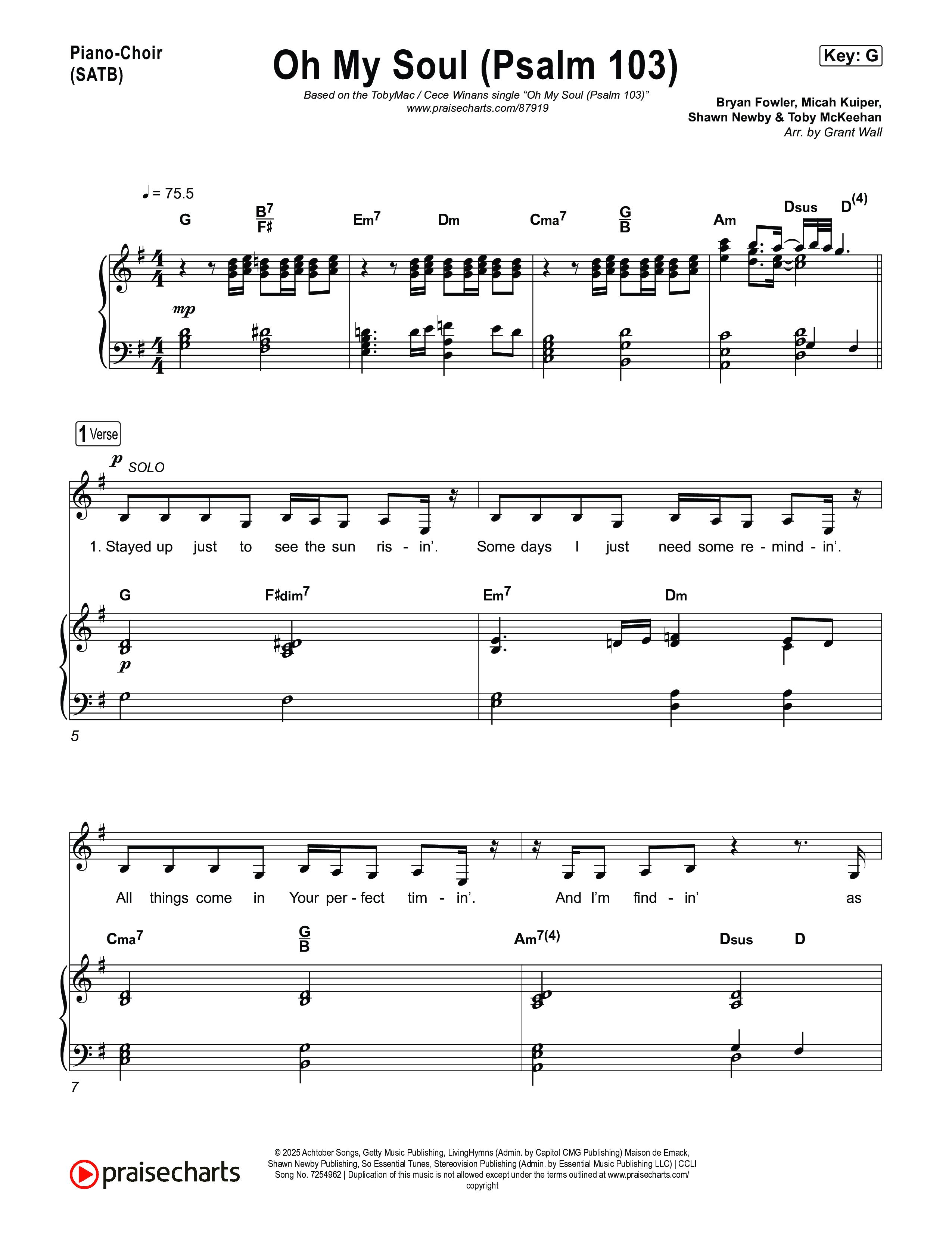 Oh My Soul (Psalm 103) Piano/Vocal (SATB) (TobyMac / CeCe Winans)