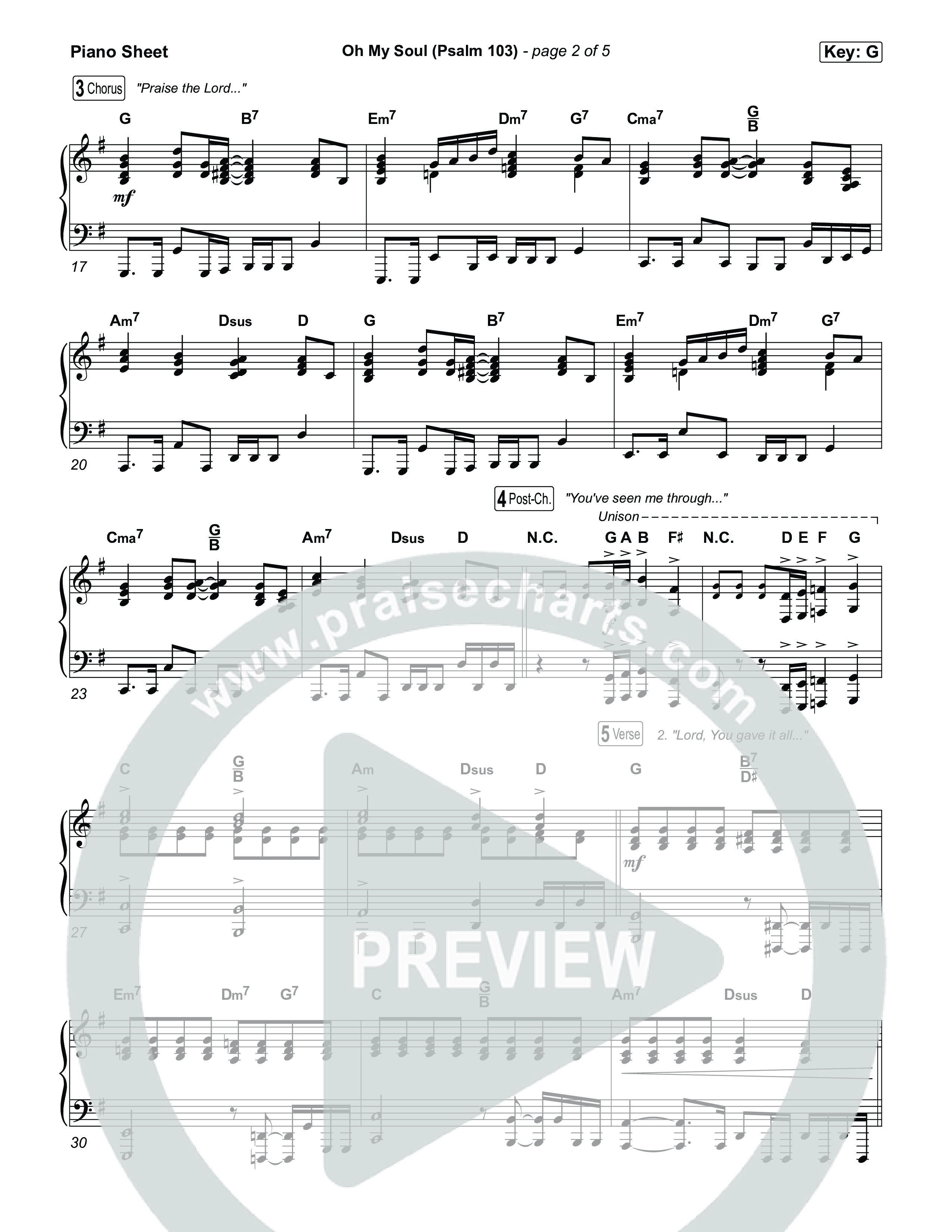 Oh My Soul (Psalm 103) Piano Sheet (TobyMac / CeCe Winans)