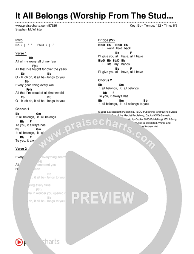 It All Belongs (Worship From The Studio) Chords & Lyrics (Stephen McWhirter)