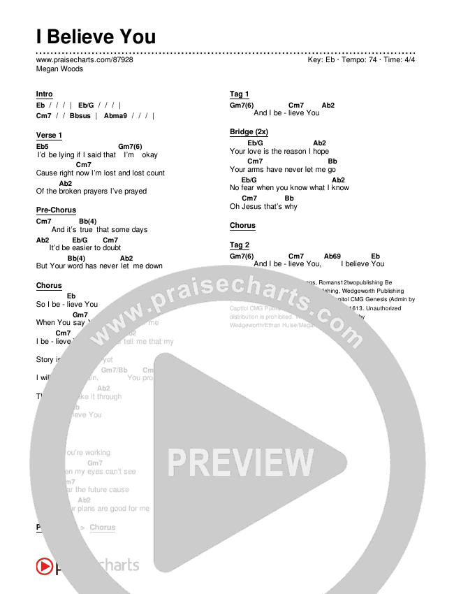 I Believe You Chords & Lyrics (Megan Woods)