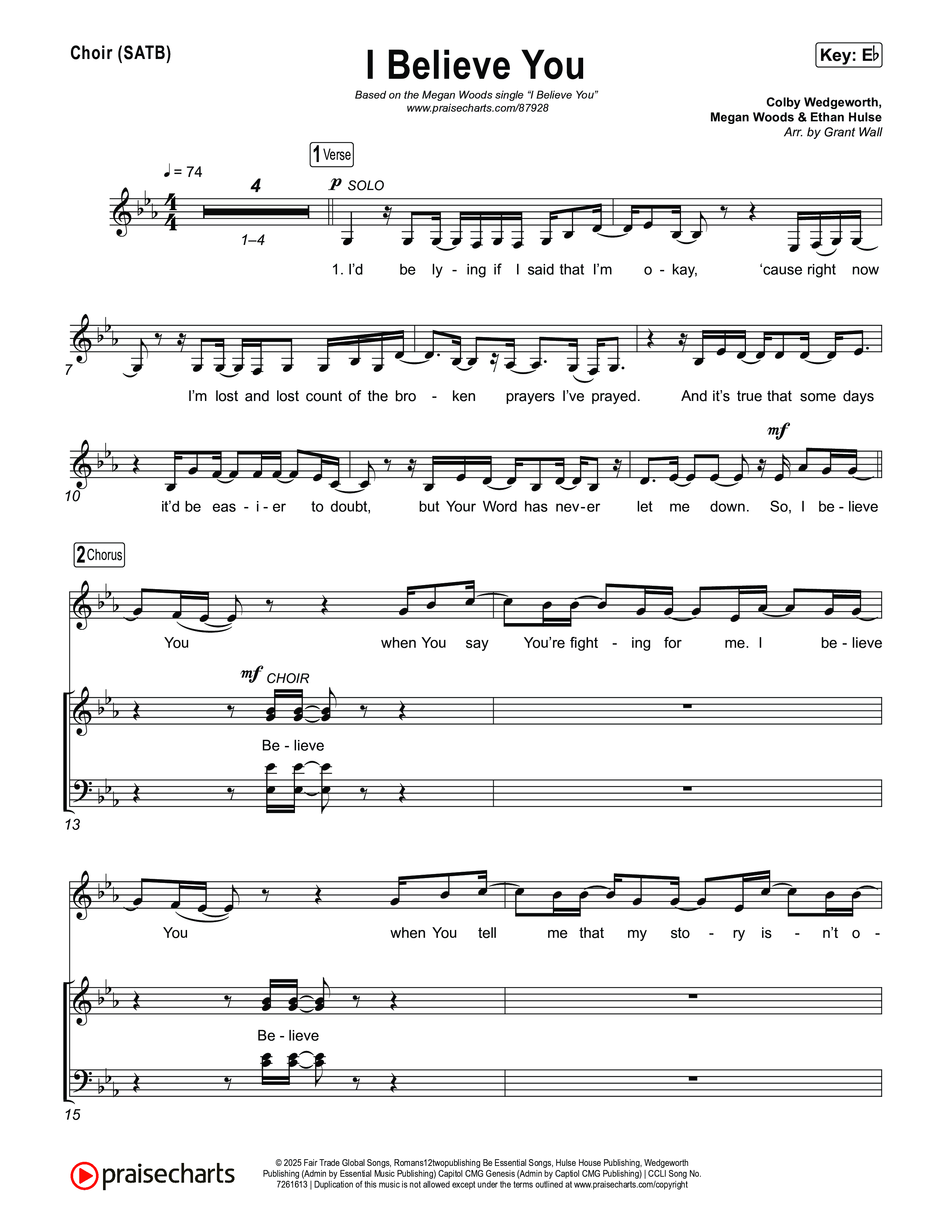 I Believe You Choir Sheet (SATB) (Megan Woods)