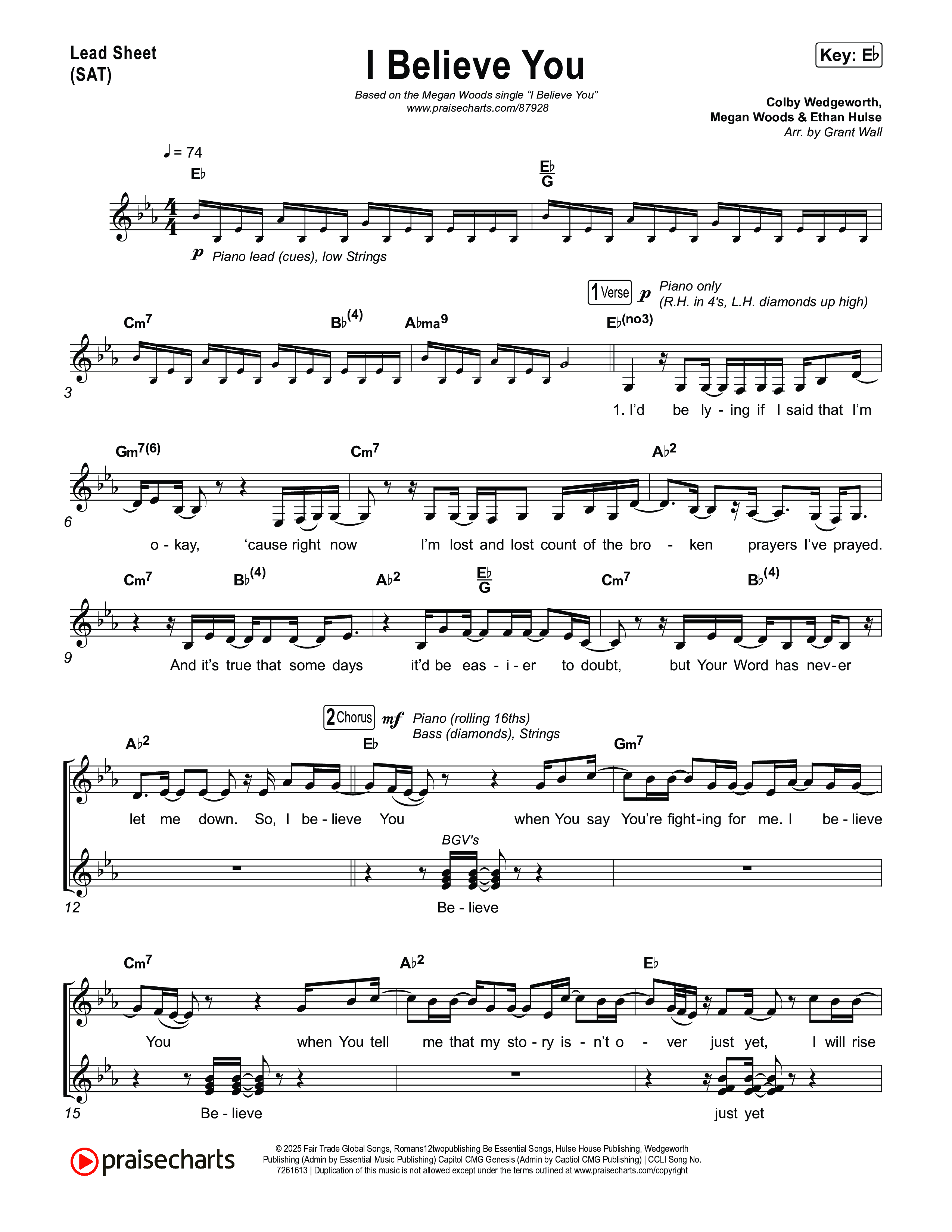 I Believe You Lead Sheet (SAT) (Megan Woods)
