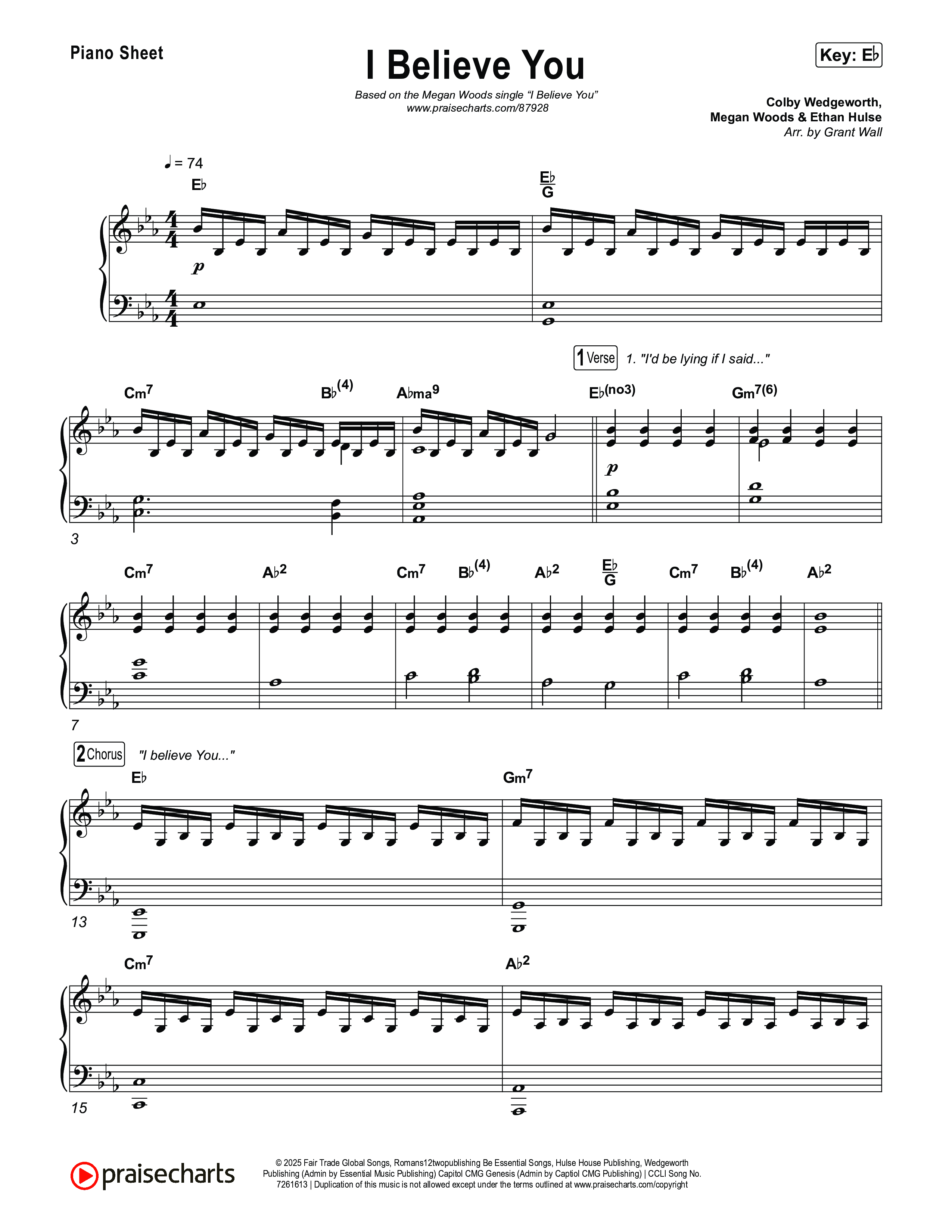I Believe You Piano Sheet (Megan Woods)