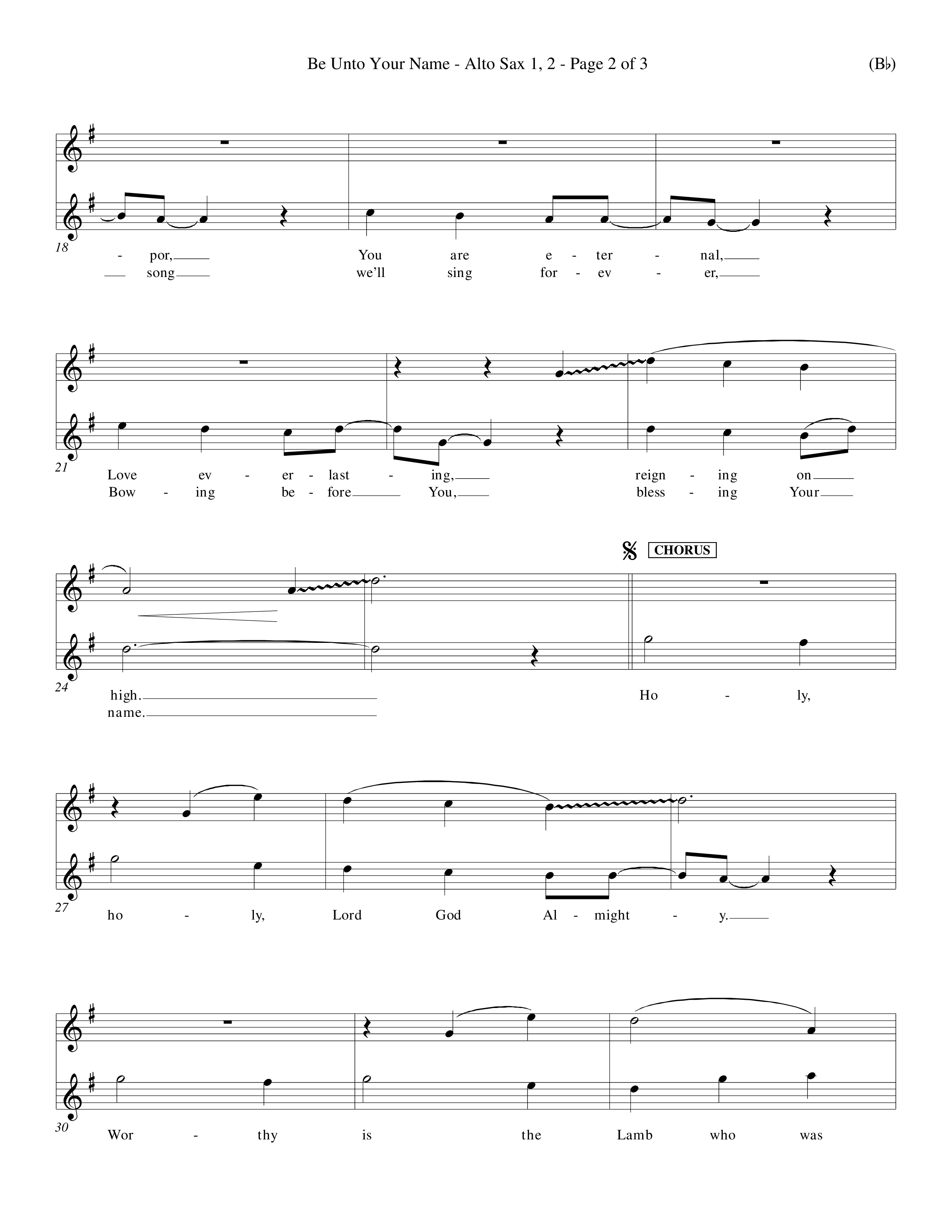 Be Unto Your Name (Choral Anthem SATB) Alto Sax 1/2 (Word Music Choral / Orch. Michael Lawrence)