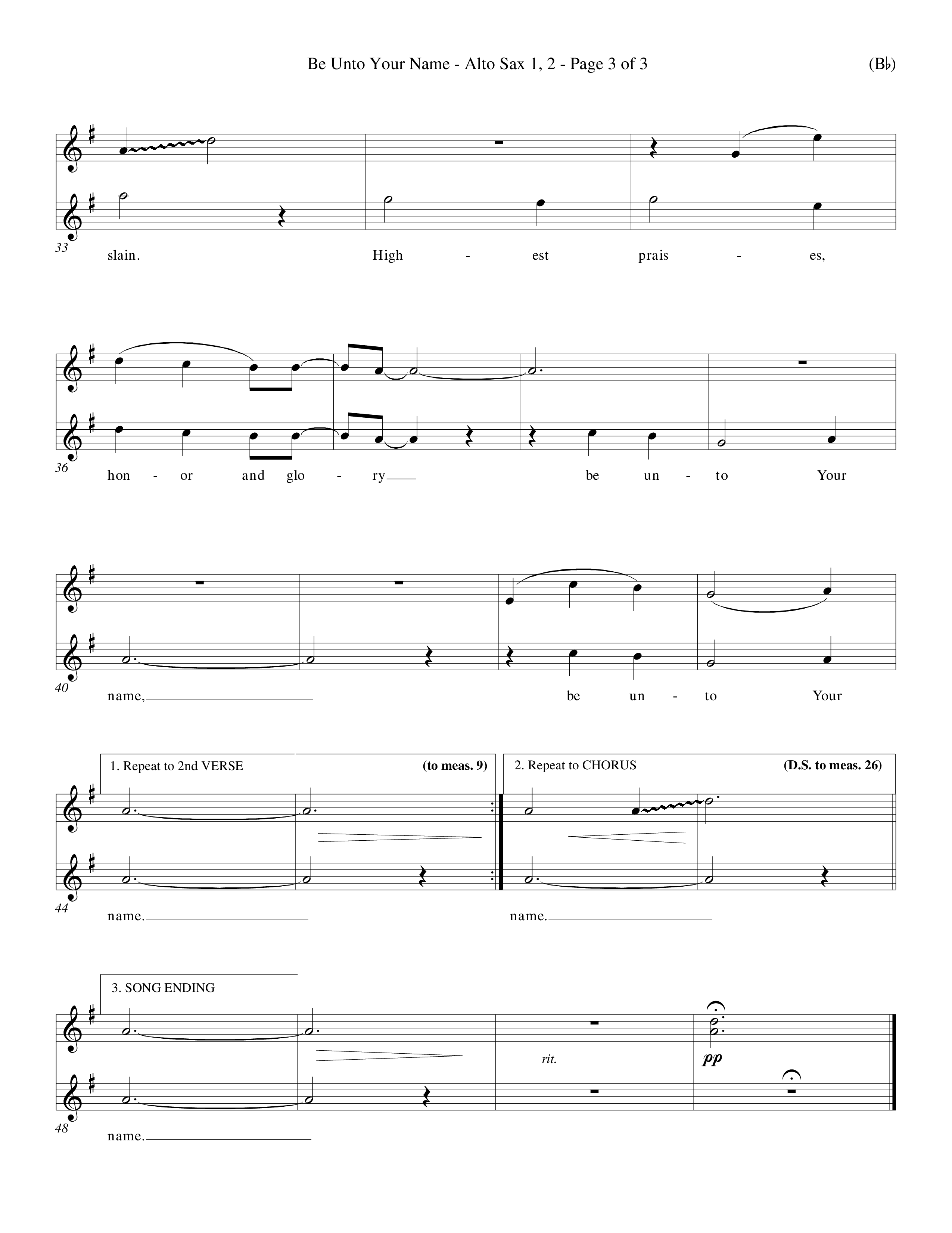 Be Unto Your Name (Choral Anthem SATB) Alto Sax 1/2 (Word Music Choral / Orch. Michael Lawrence)