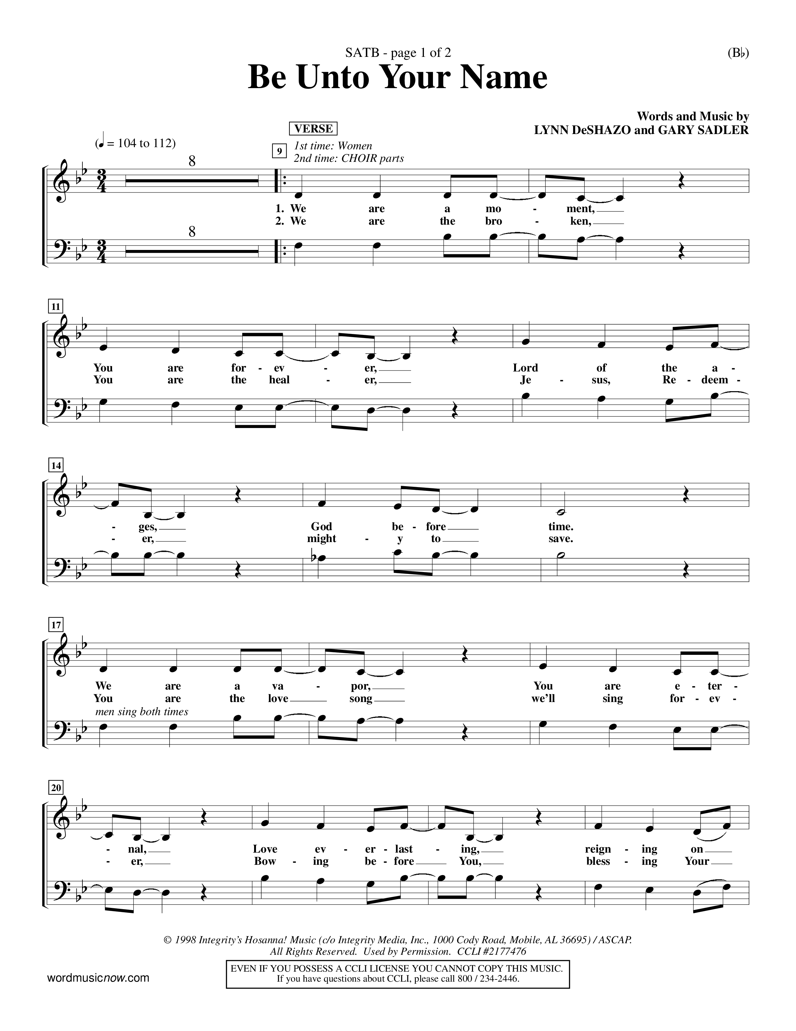 Be Unto Your Name (Choral Anthem SATB) Choir Sheet (SATB) (Word Music Choral / Orch. Michael Lawrence)