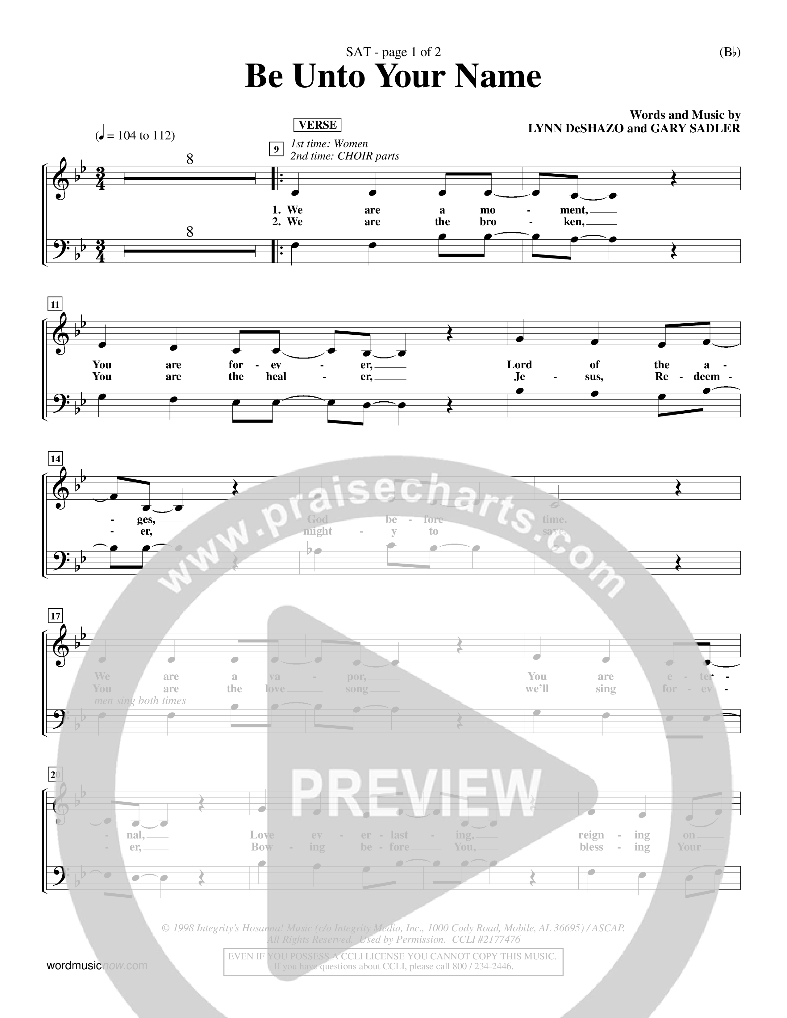 Be Unto Your Name (Choral Anthem SATB) Choir Sheet (SATB) (Word Music Choral / Orch. Michael Lawrence)