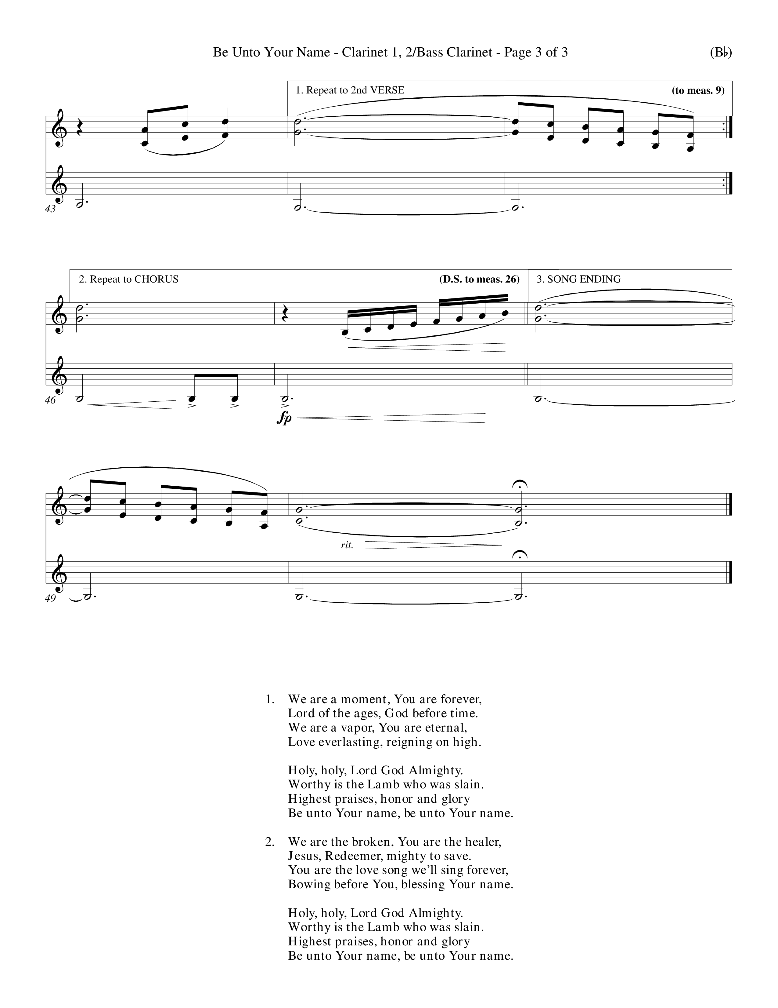 Be Unto Your Name (Choral Anthem SATB) Clarinet 1/2, Bass Clarinet (Word Music Choral / Orch. Michael Lawrence)