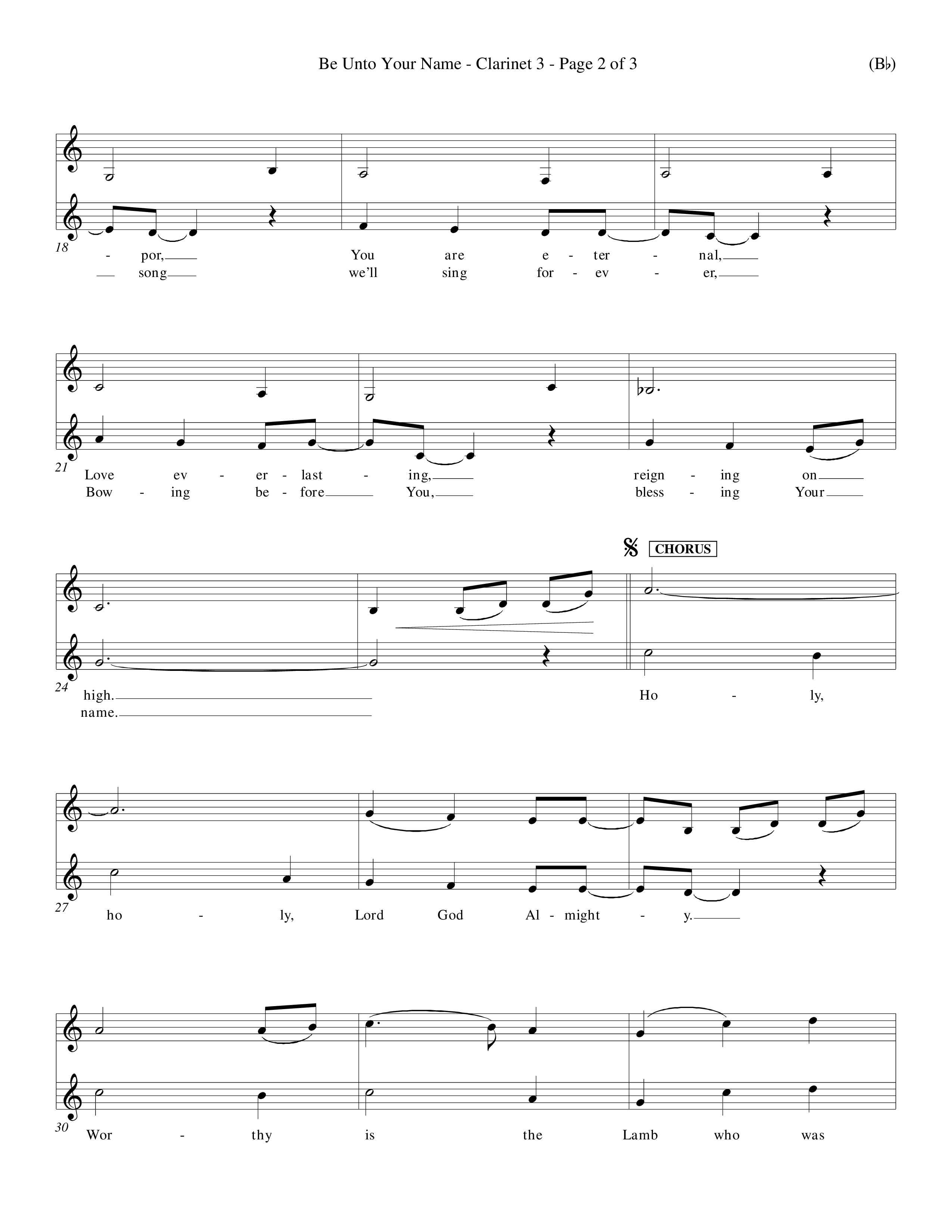 Be Unto Your Name (Choral Anthem SATB) Clarinet 3 (Word Music Choral / Orch. Michael Lawrence)