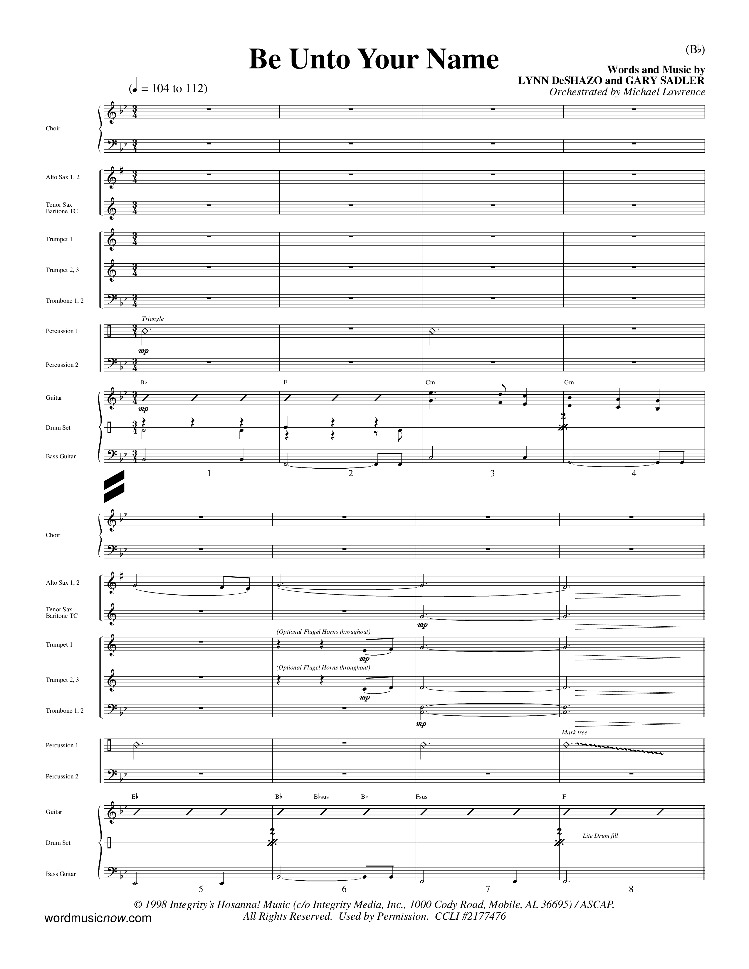 Be Unto Your Name (Choral Anthem SATB) PraiseBand (incl. Brass) (Word Music Choral / Orch. Michael Lawrence)