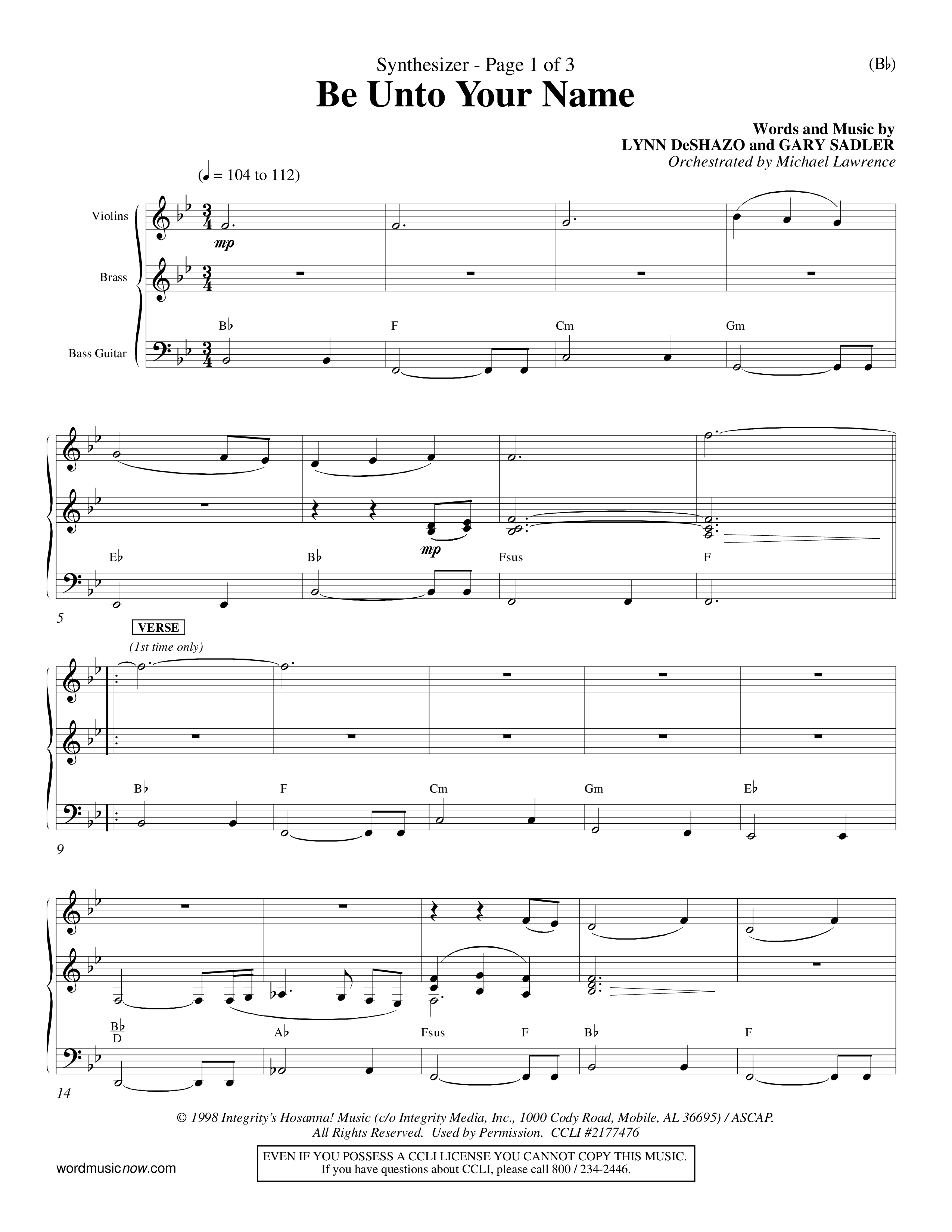Be Unto Your Name (Choral Anthem SATB) Synth (Word Music Choral / Orch. Michael Lawrence)
