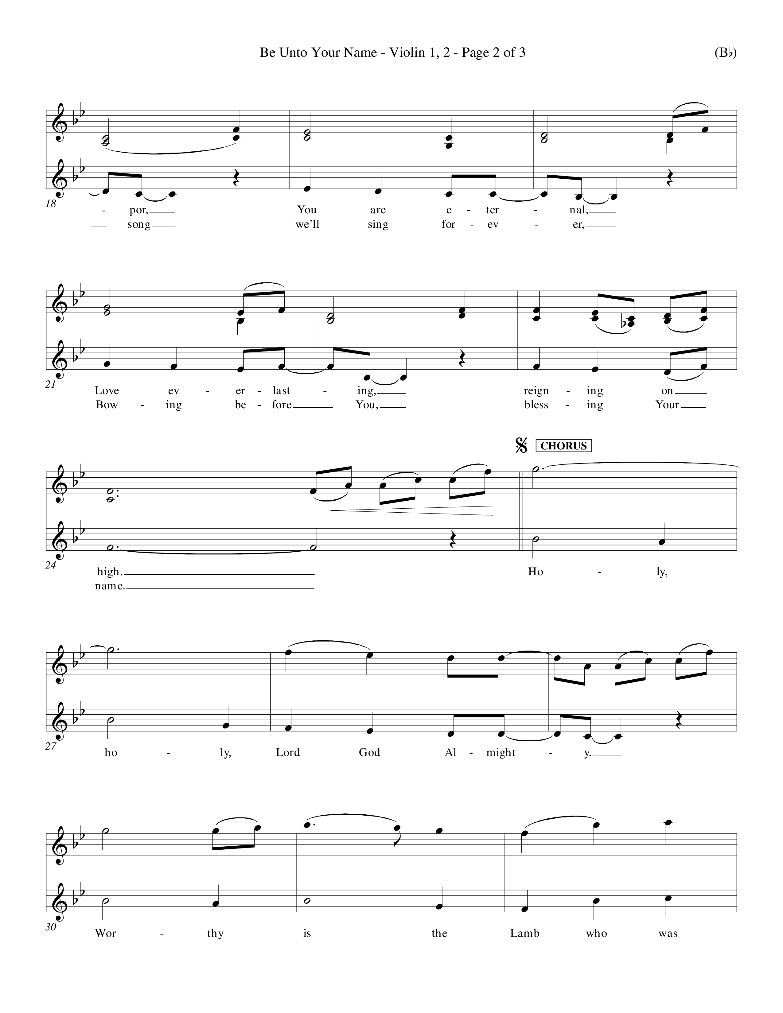 Be Unto Your Name (Choral Anthem SATB) Violin 1/2 (Word Music Choral / Orch. Michael Lawrence)