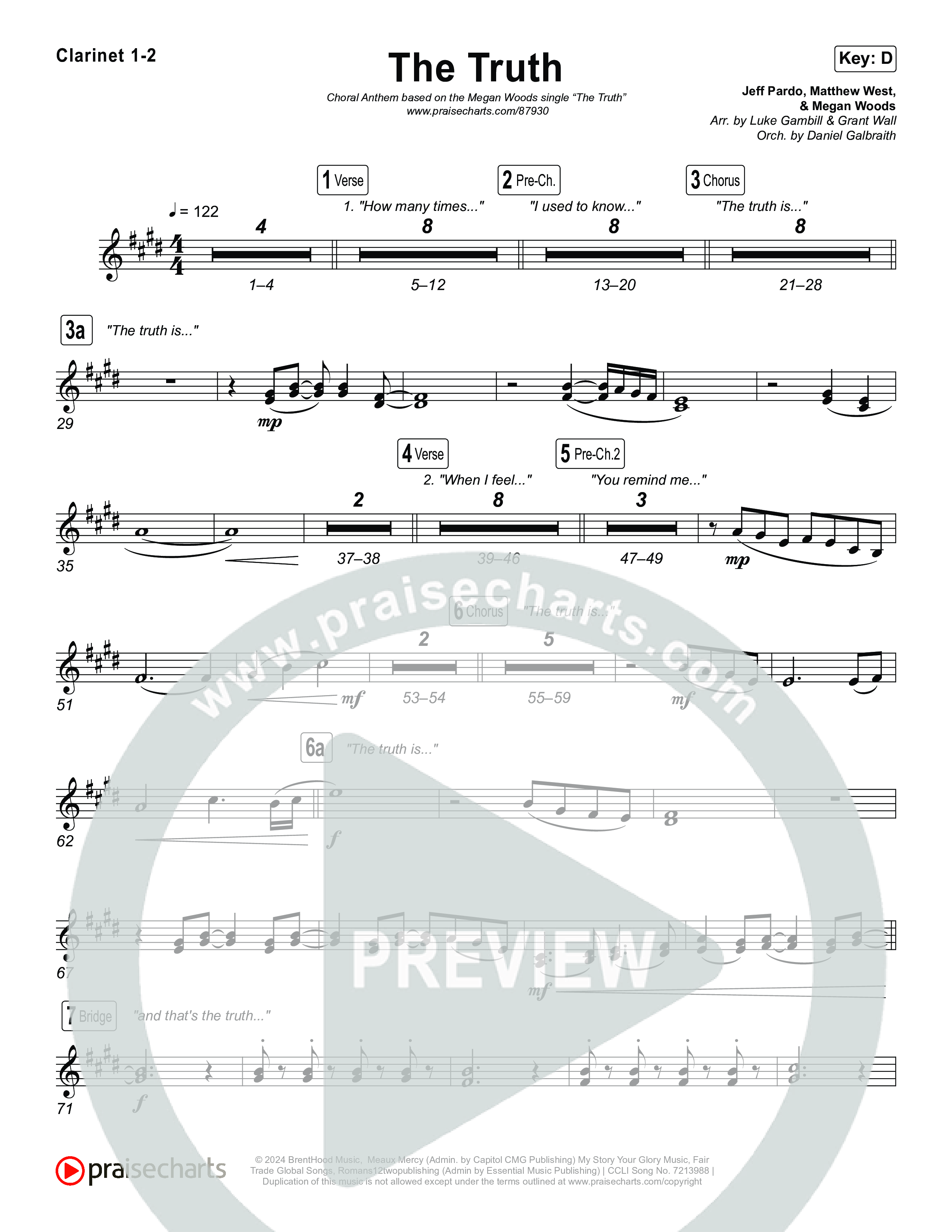 The Truth (Choral Anthem SATB) Clarinet 1,2 (Megan Woods / Arr. Luke Gambill)