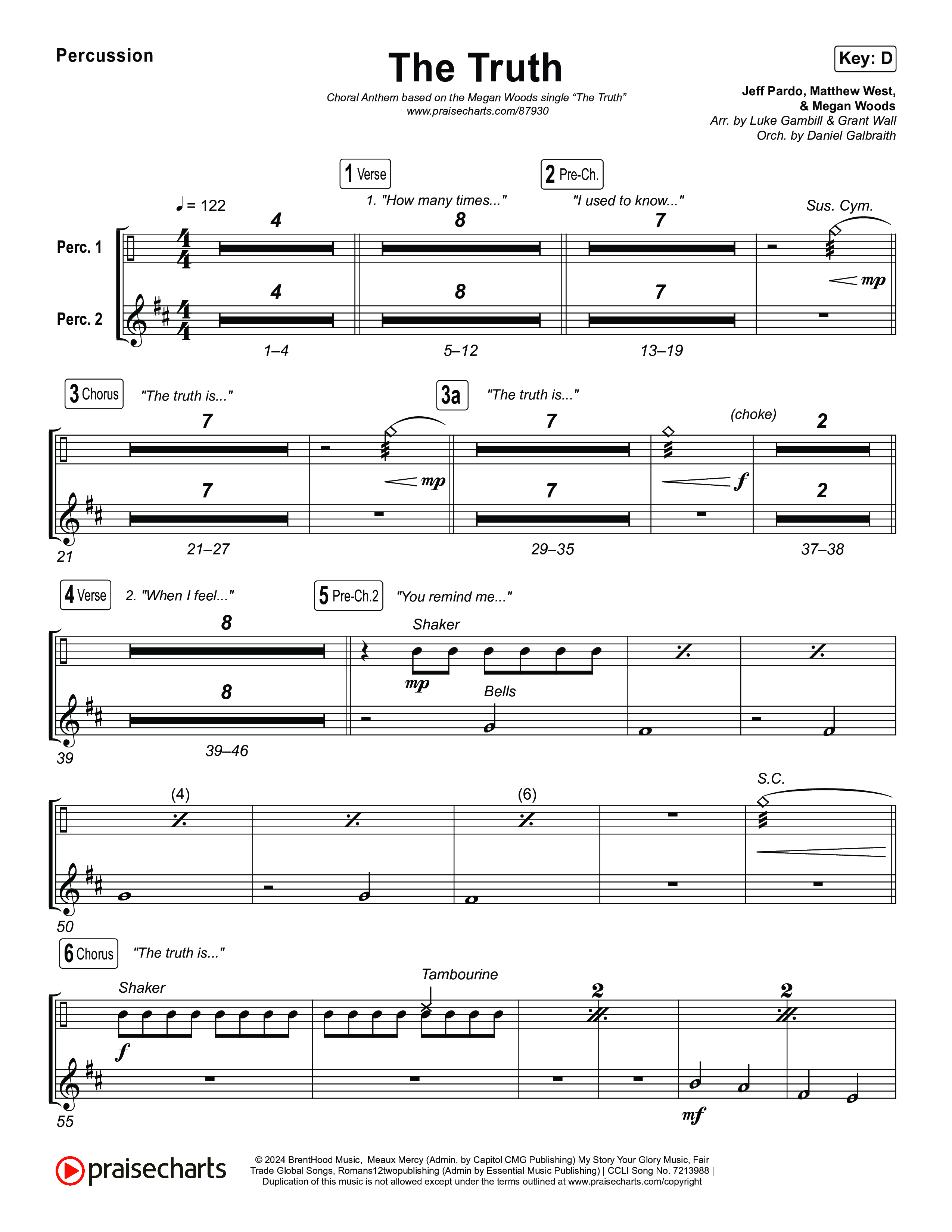 The Truth (Choral Anthem SATB) Percussion (Megan Woods / Arr. Luke Gambill)