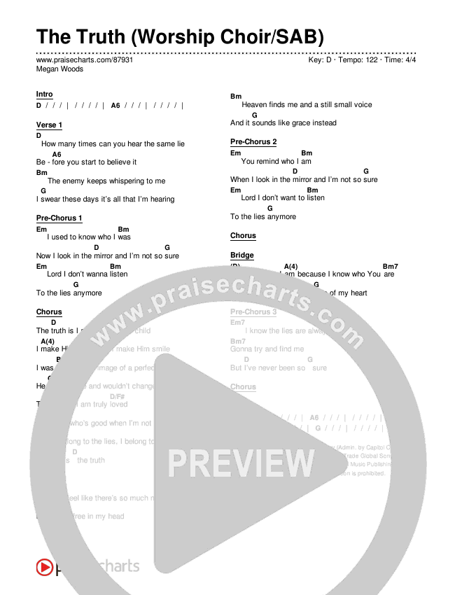 The Truth (Worship Choir/SAB) Chords & Lyrics (Megan Woods / Arr. Luke Gambill)