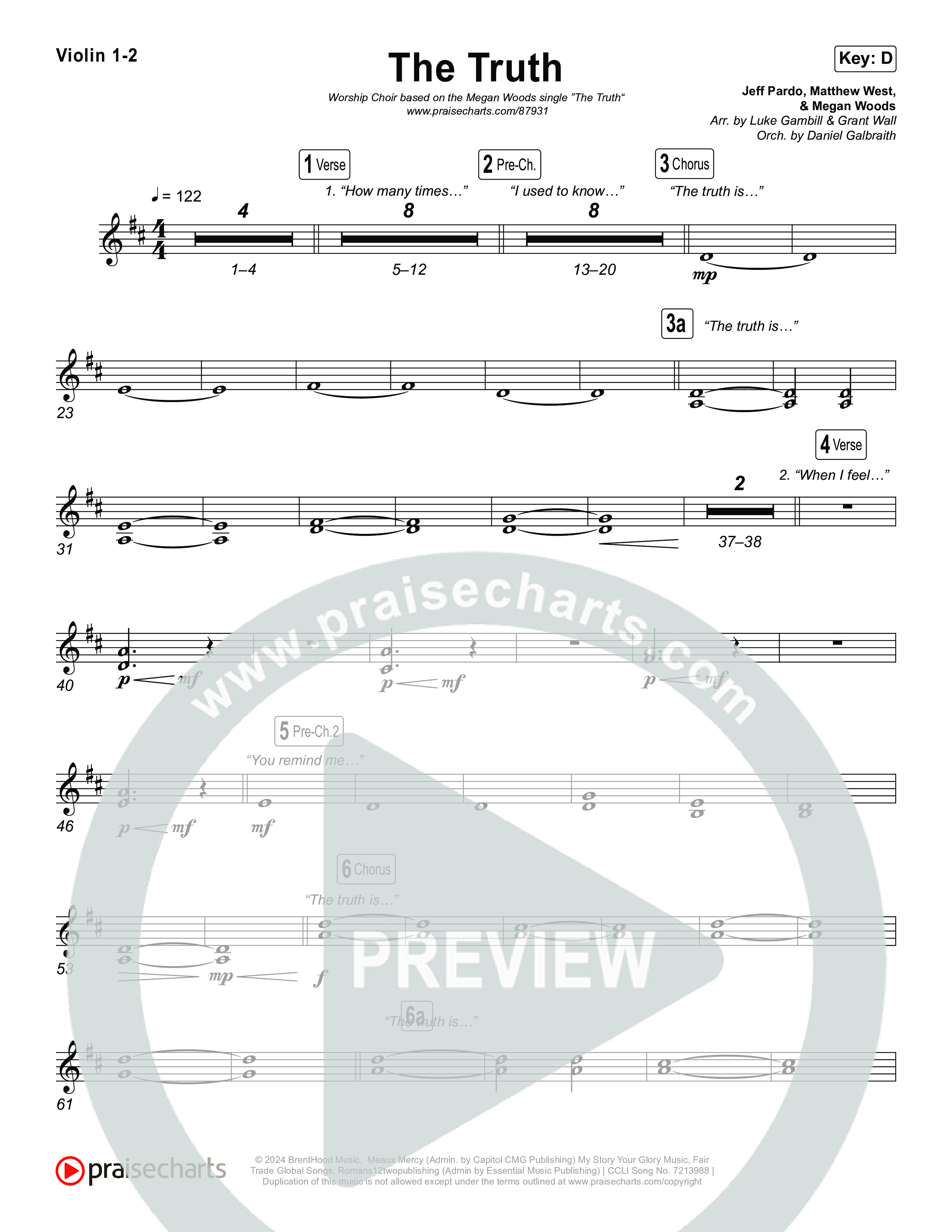 The Truth (Worship Choir/SAB) Violin 1/2 (Megan Woods / Arr. Luke Gambill)